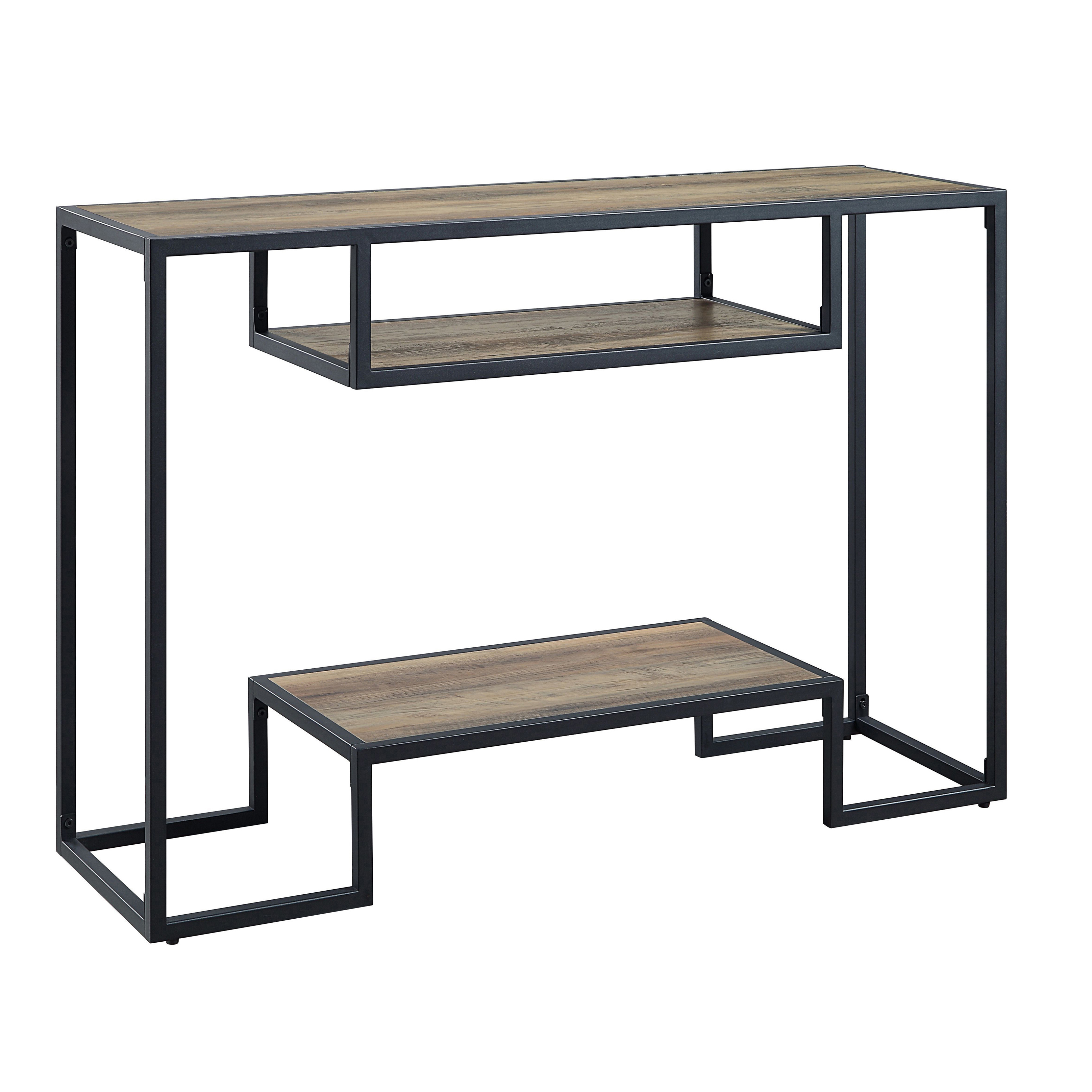 Rustic Oak and Black Console Table with 2 Shelves