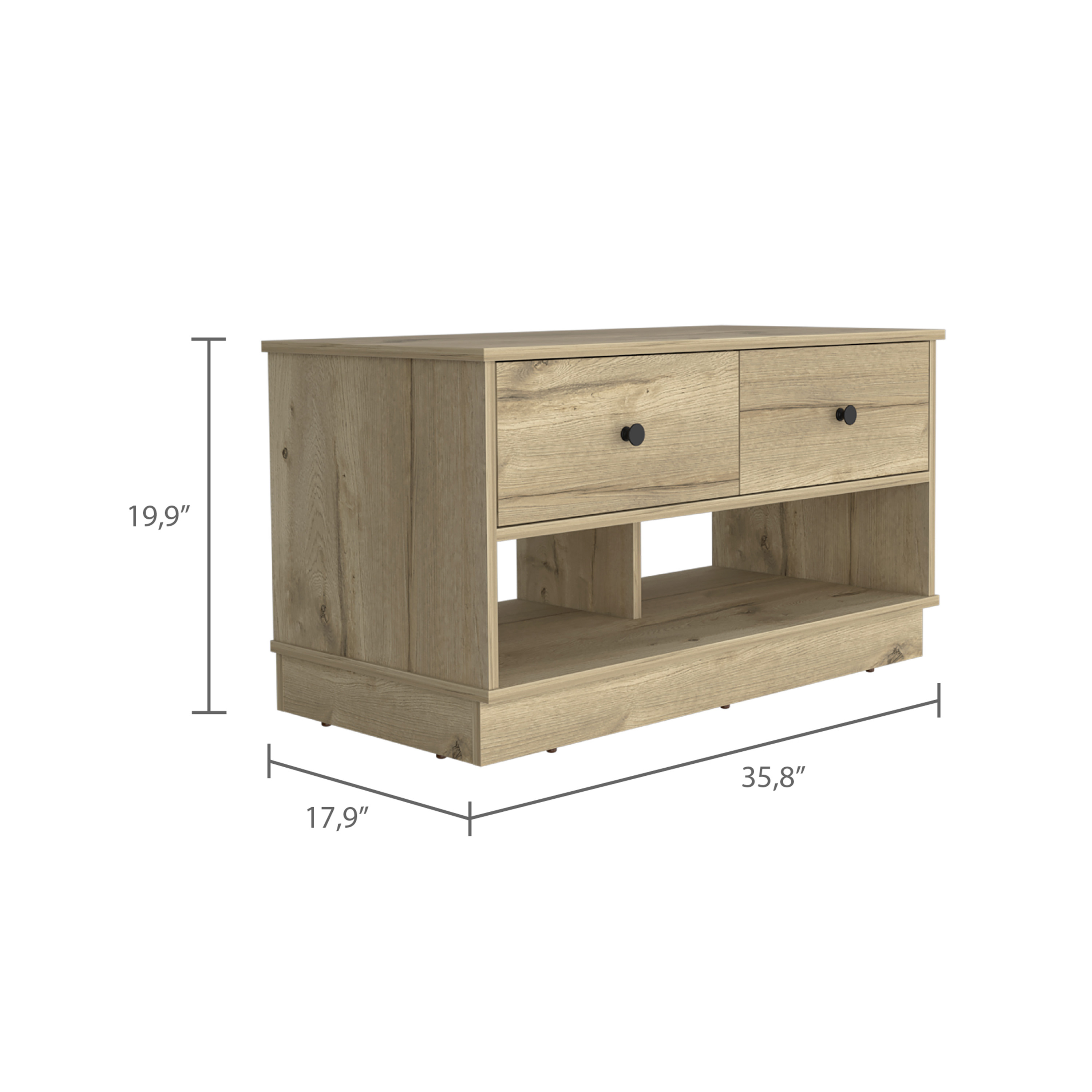 Light Oak Rectangle 2-Shelf 2-Drawer Storage Bench