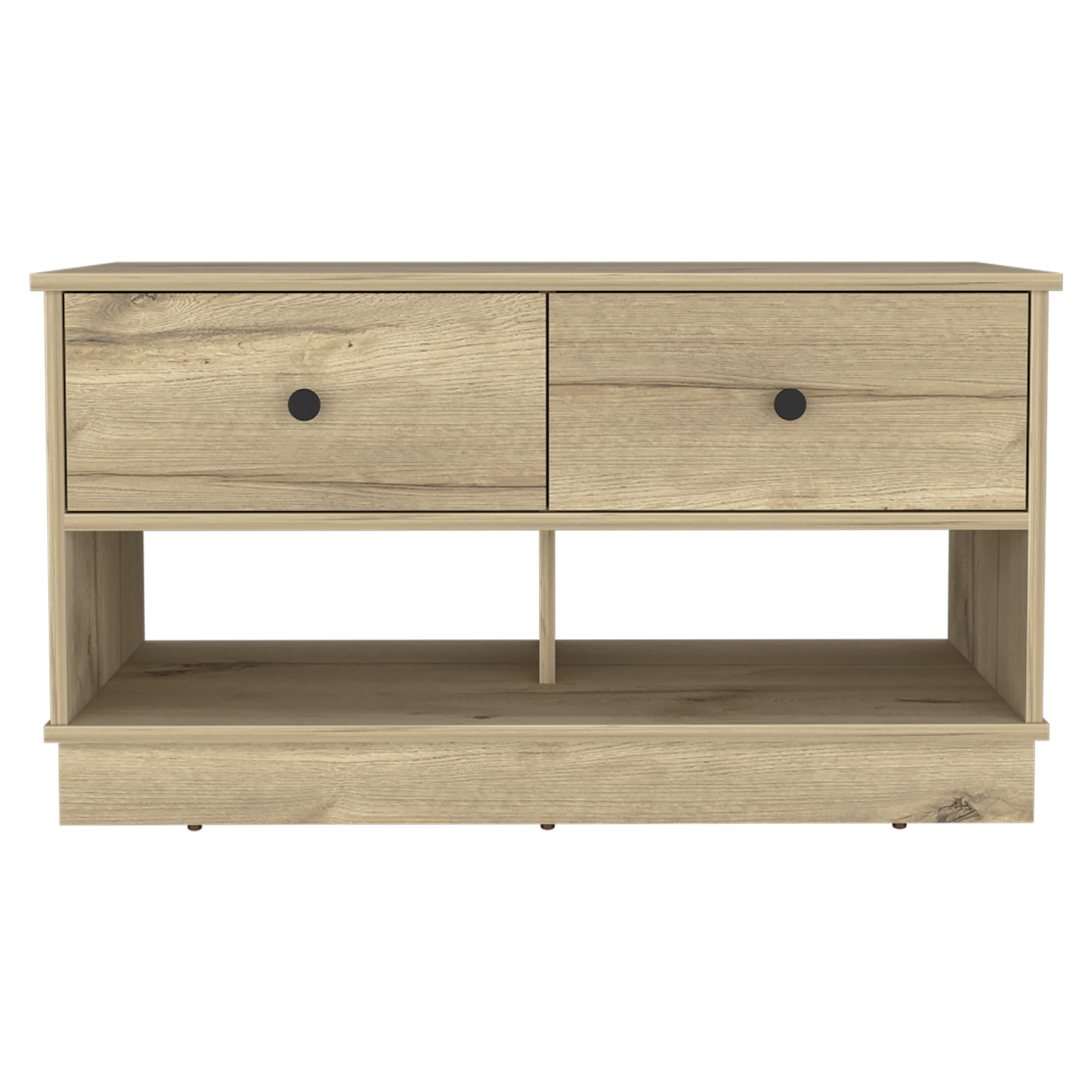 Light Oak Rectangle 2-Shelf 2-Drawer Storage Bench