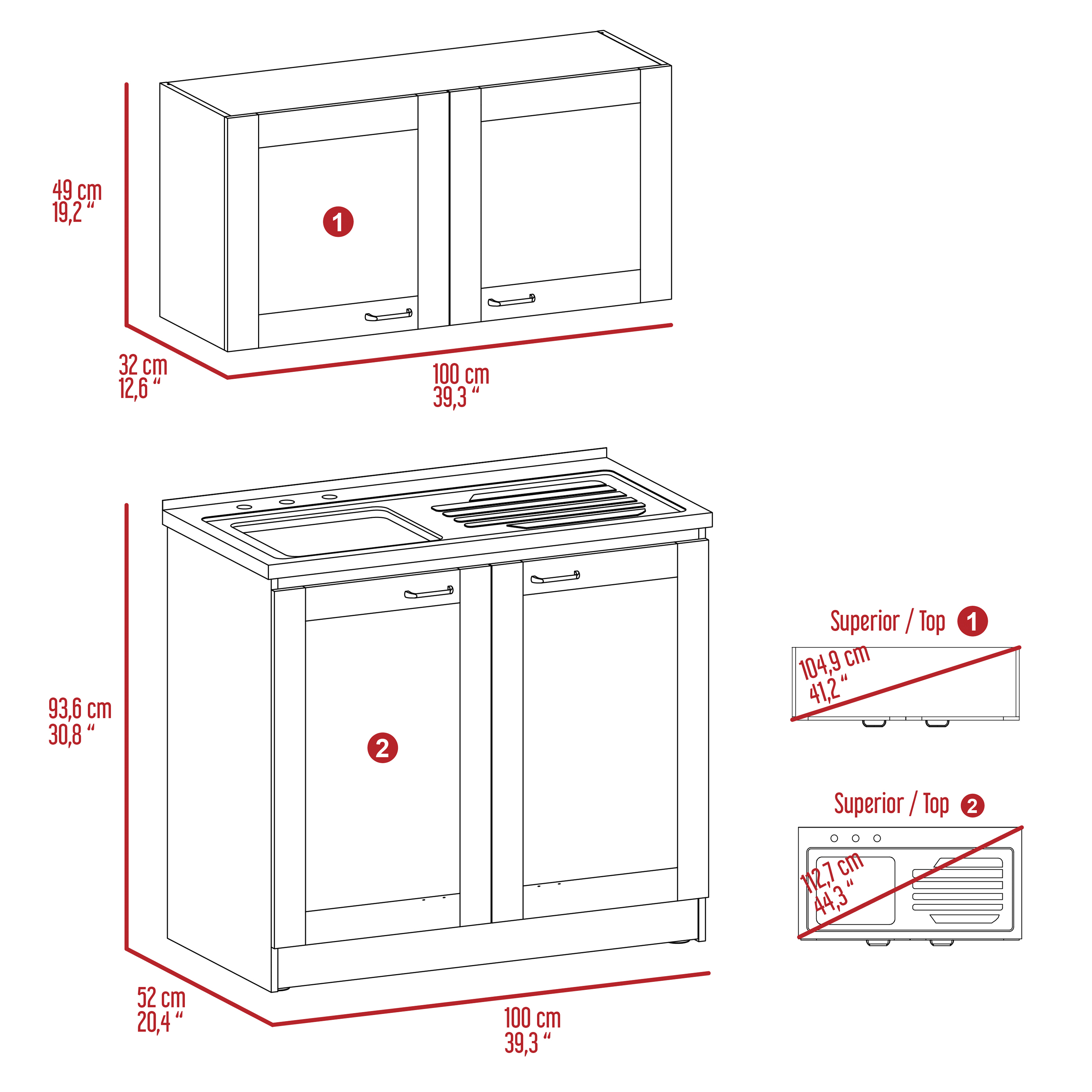 Cambridge 2-piece Rectangle Cabinet Set White