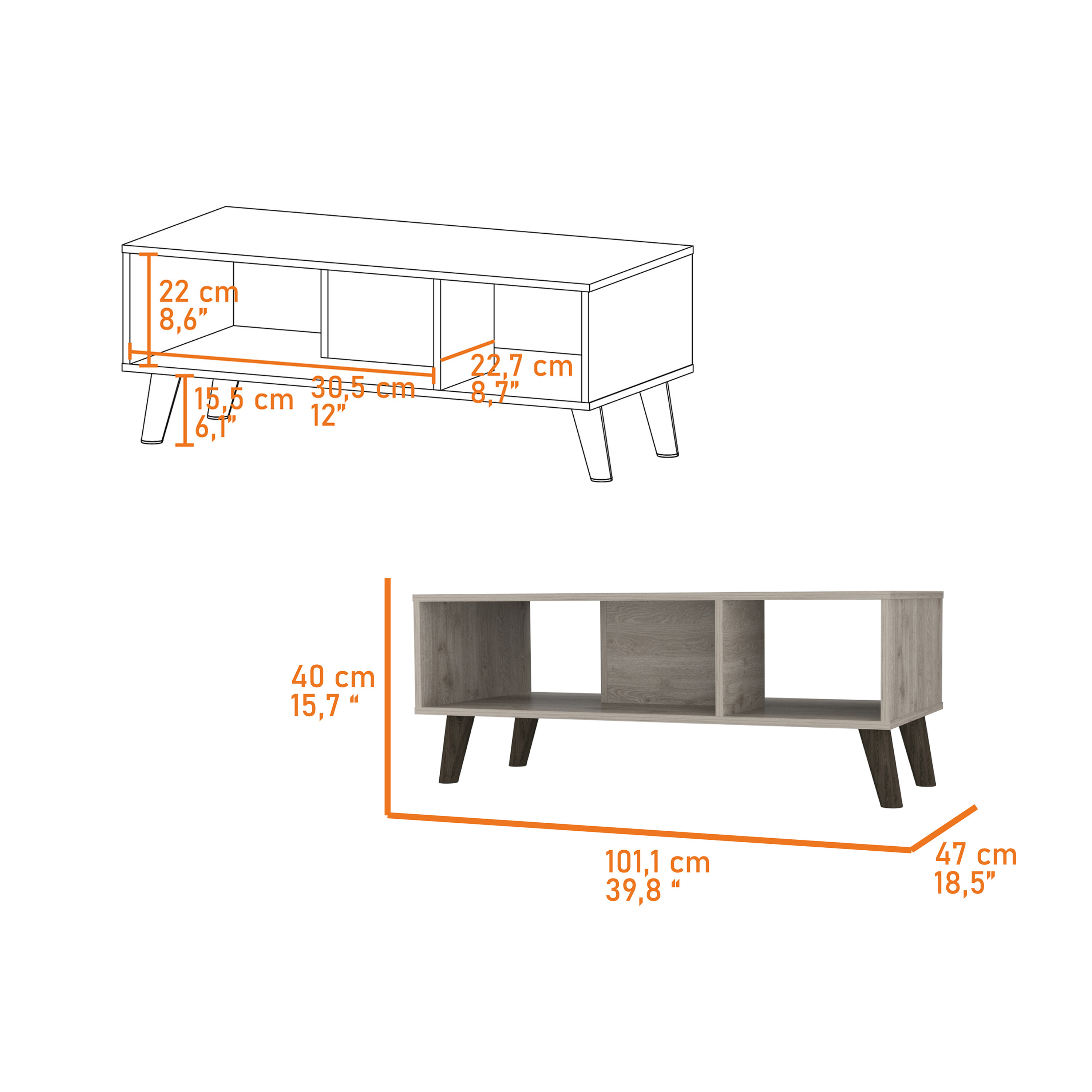 Light Grey 2-Shelf Rectangle Coffee Table