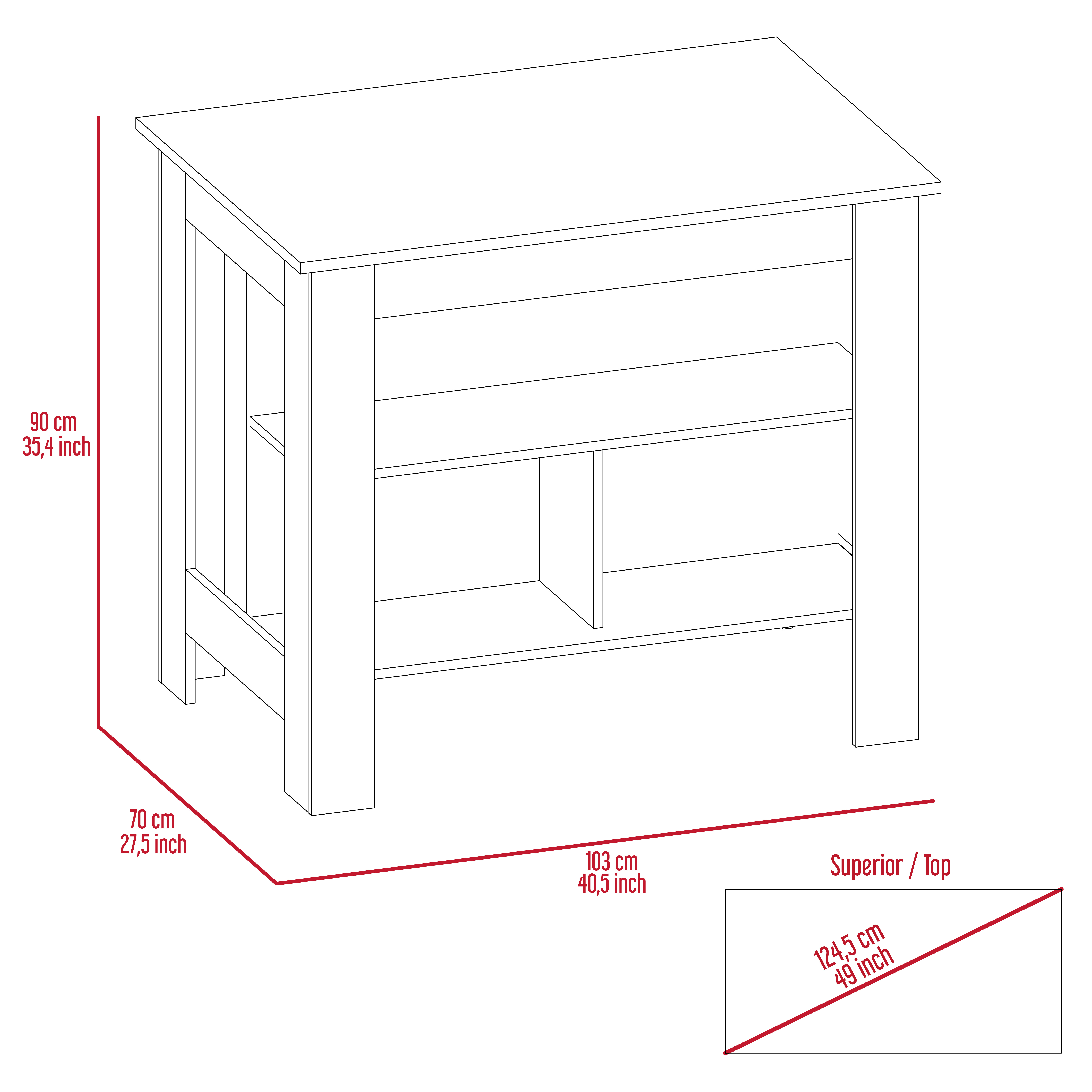 Rockaway 3-Shelf Kitchen Island White and Light Grey