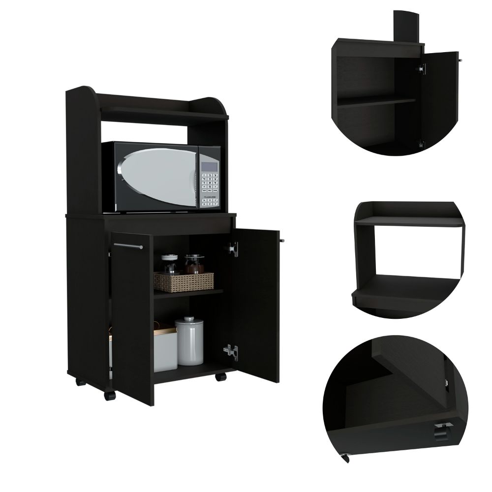 Black Wengue 1-Shelf 2-Door Kitchen Pantry