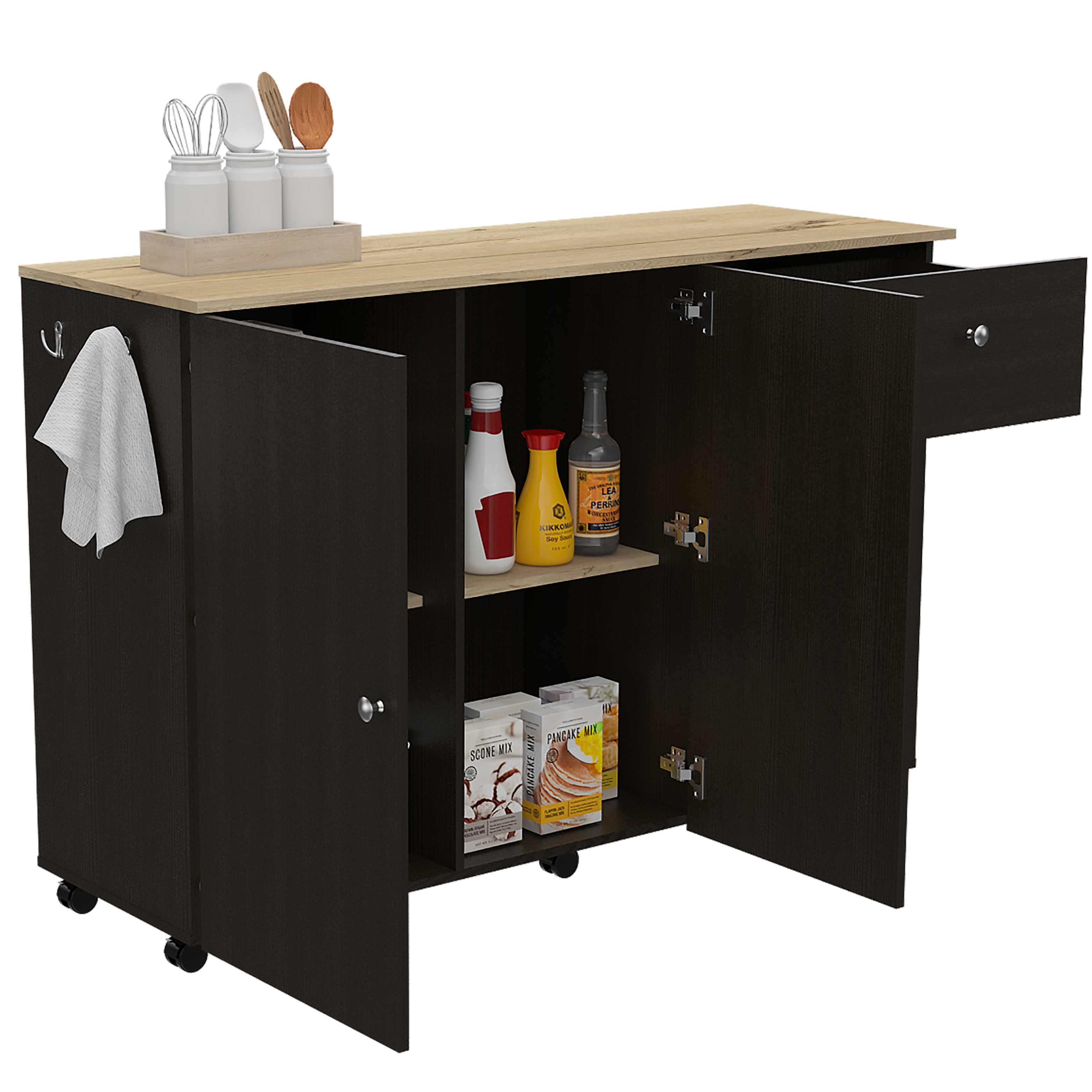 Sayville 2-Drawer 2-Shelf Kitchen Island Black Wengue