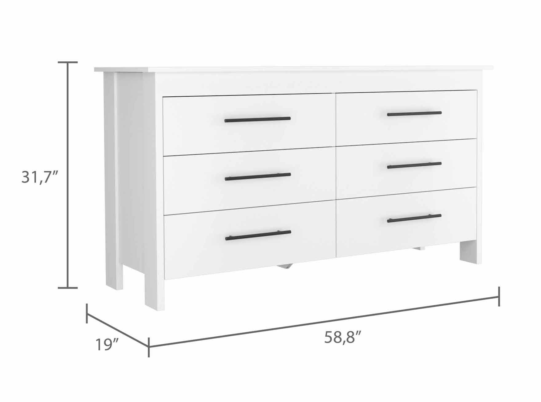 Southington 6-Drawer Rectangle Dresser White