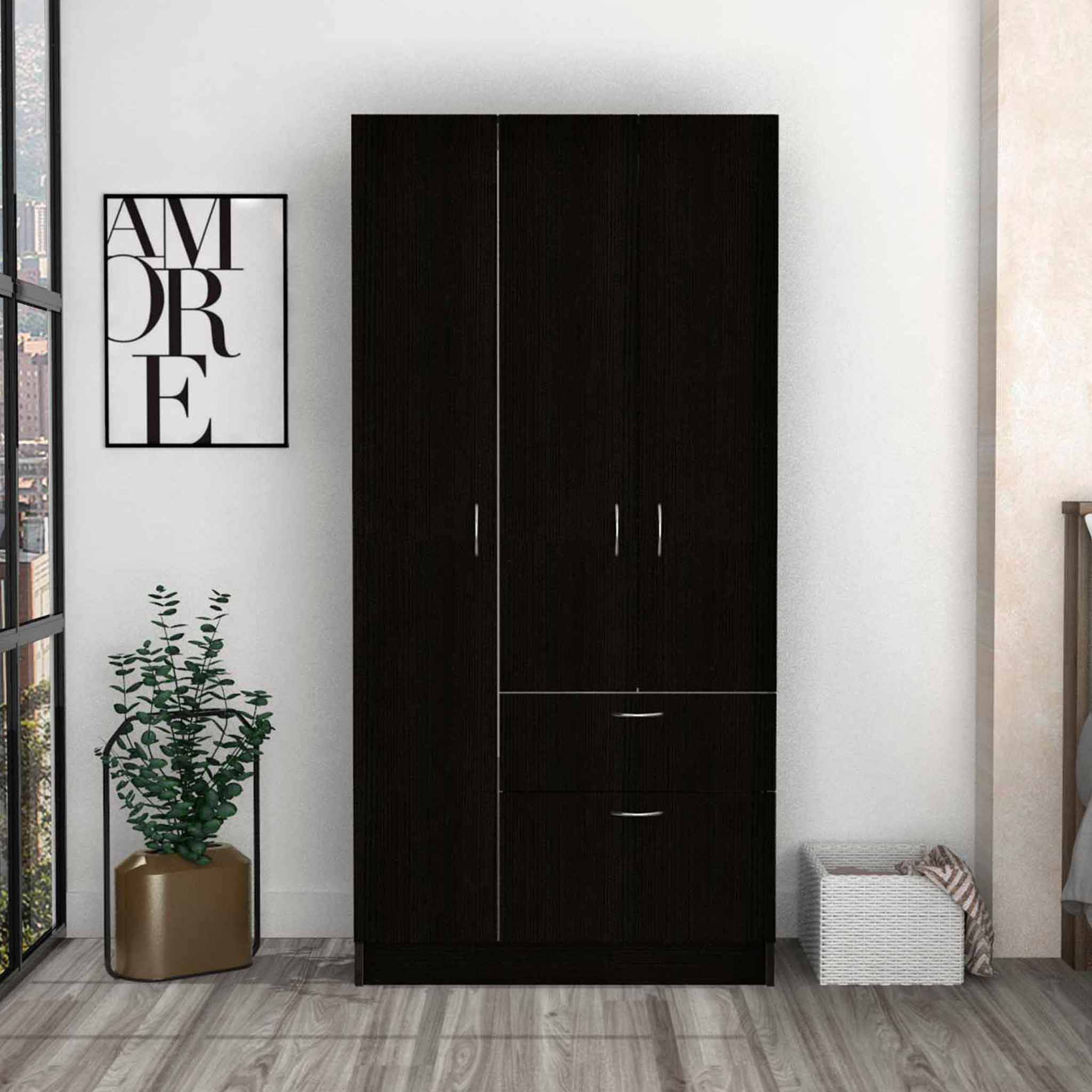 Meredith 1-Drawer Rectangle Armoire Black Wengue and White