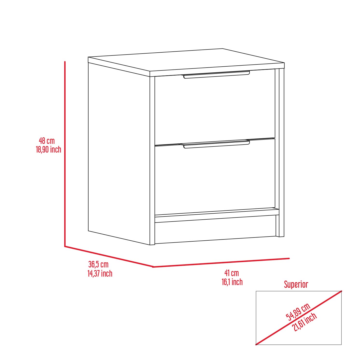 Smokey Oak and White 2-Drawer Nightstand