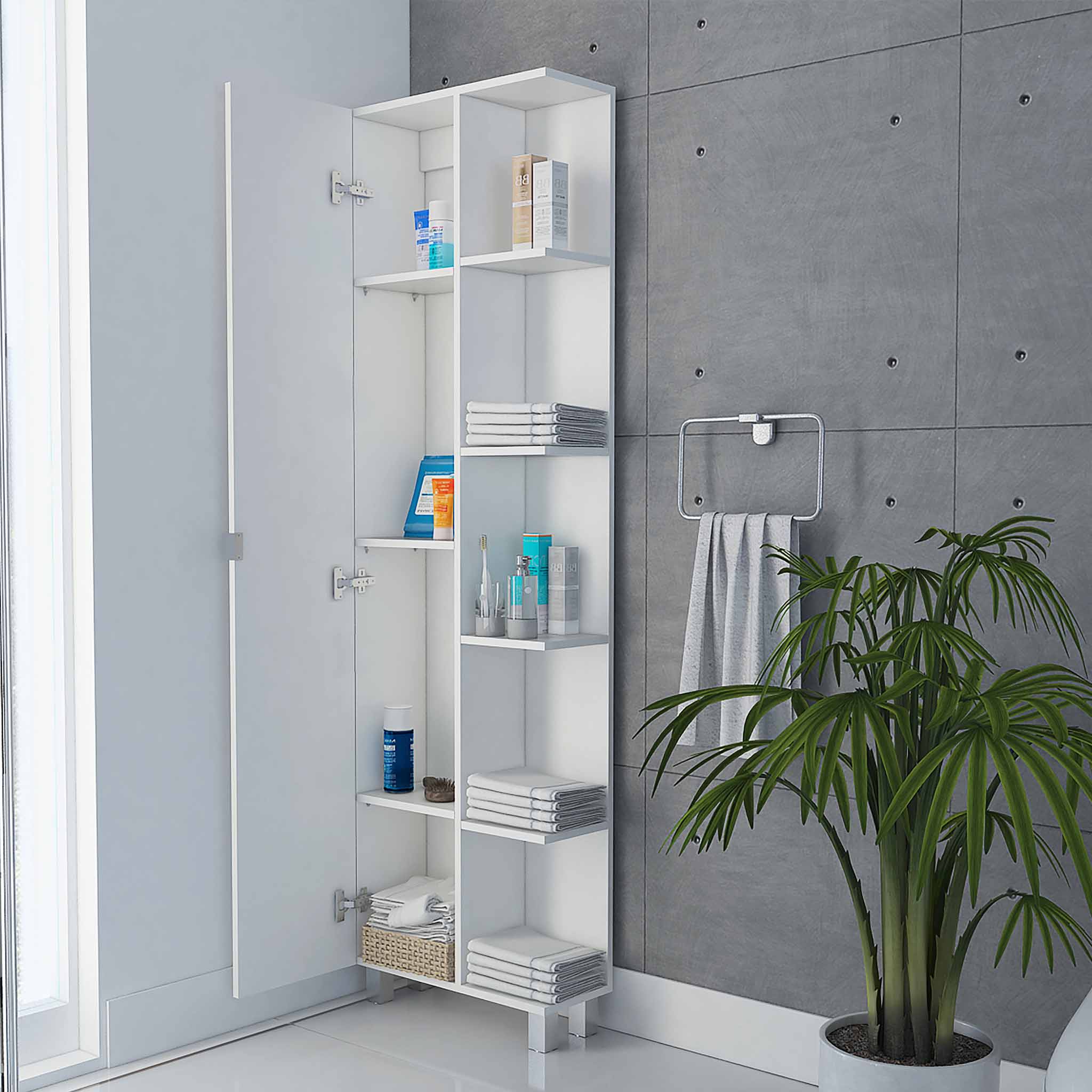 White 5-Shelf Linen Cabinet