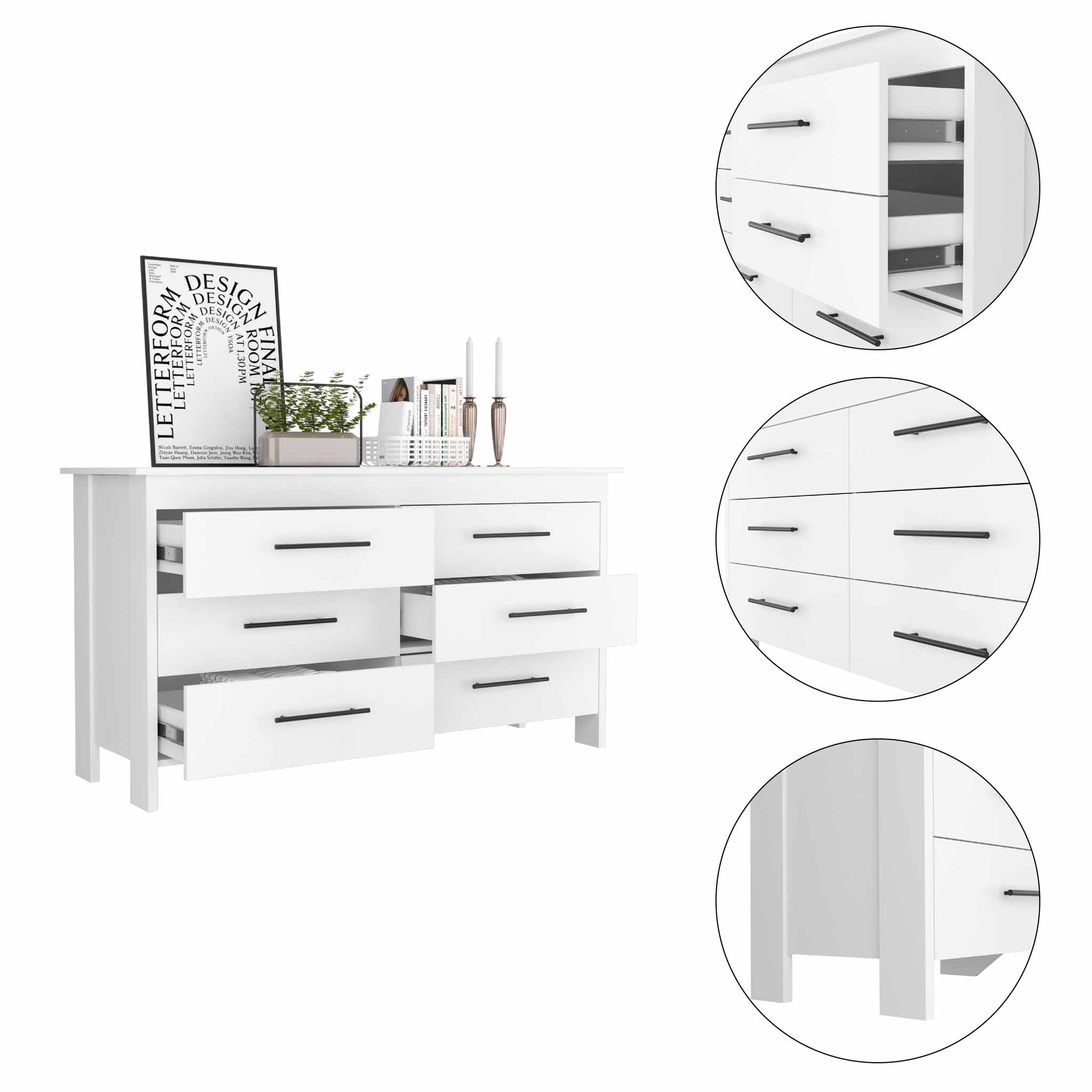 Southington 6-Drawer Rectangle Dresser White