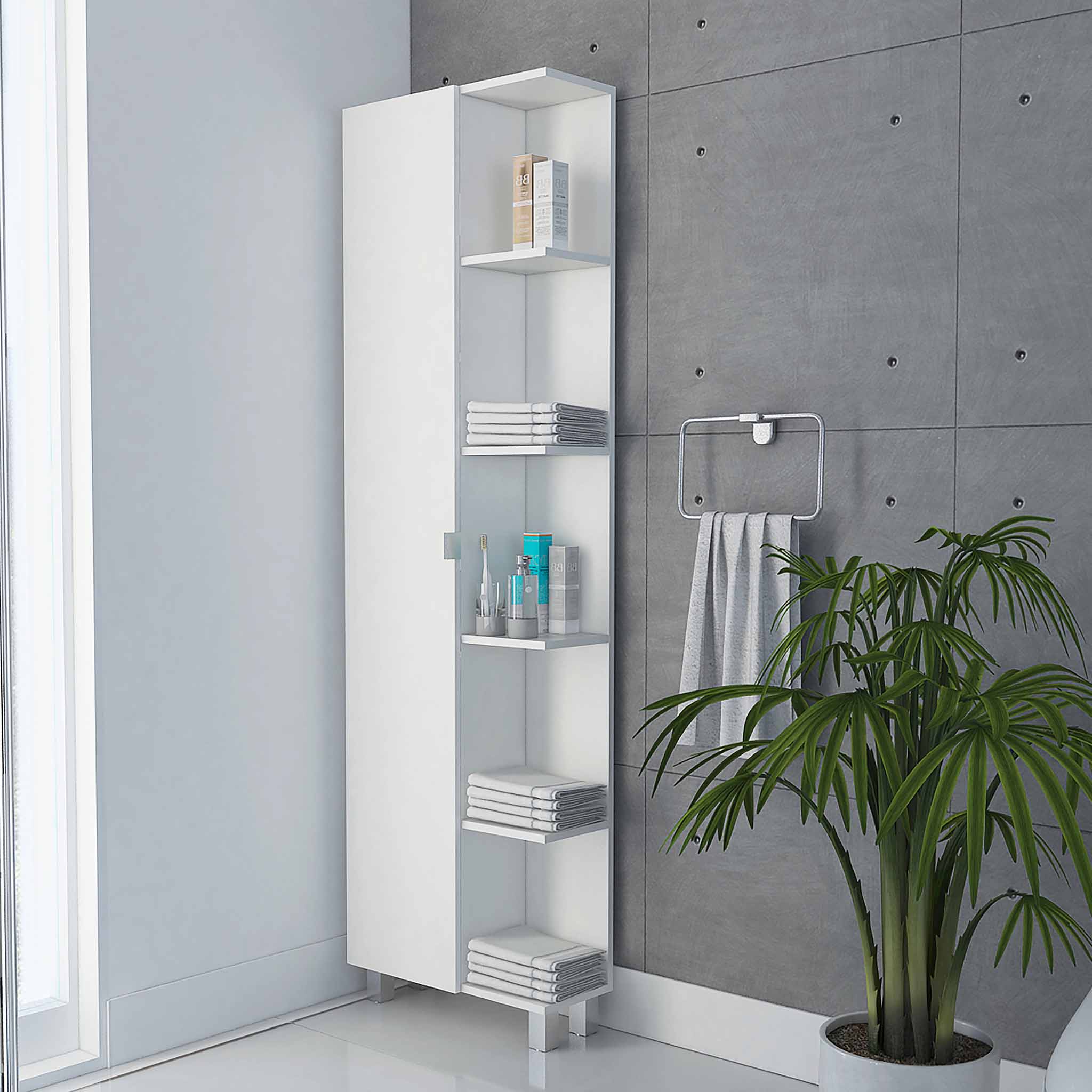 White 5-Shelf Linen Cabinet