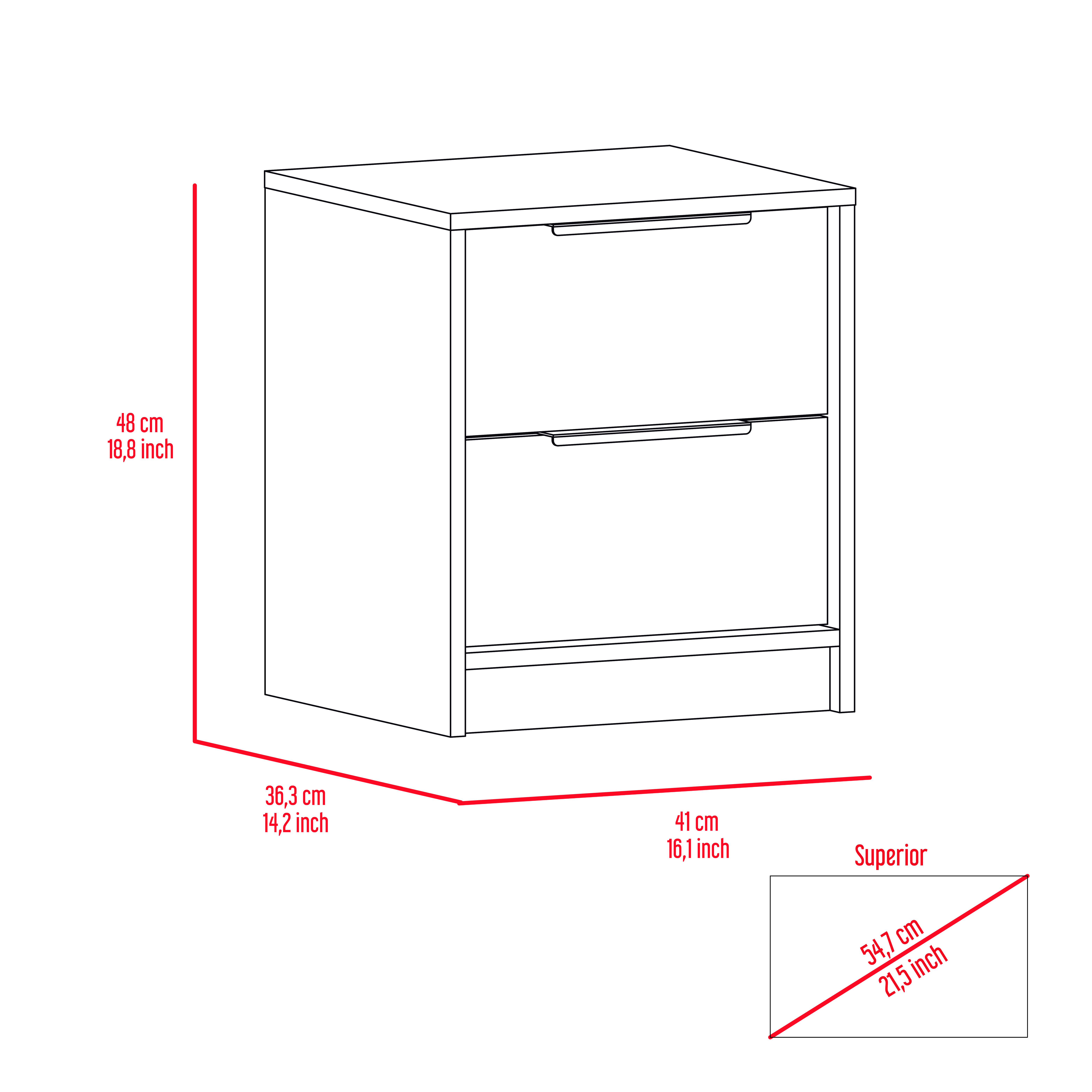 Black Wengue and Pine 2-Drawer Nightstand