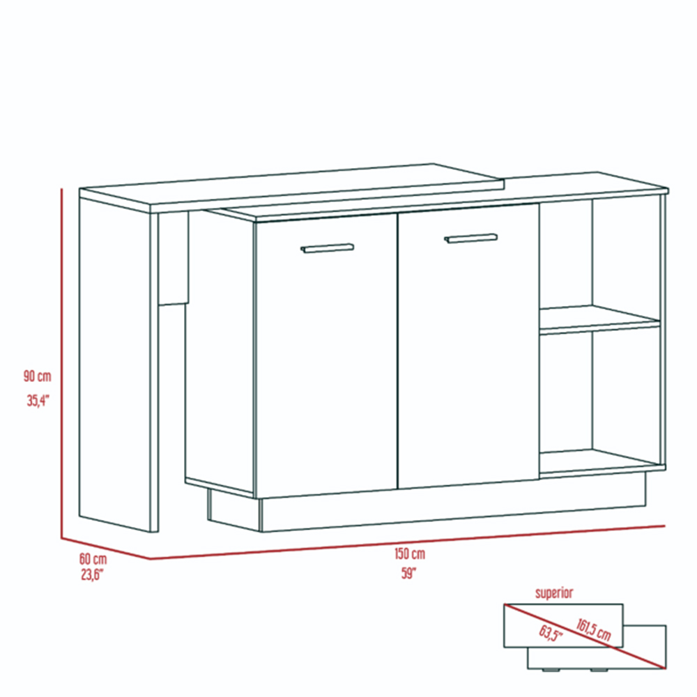 Chesterfield 2-Shelf 1-Drawer Kitchen Island Black Wengue and Light Oak