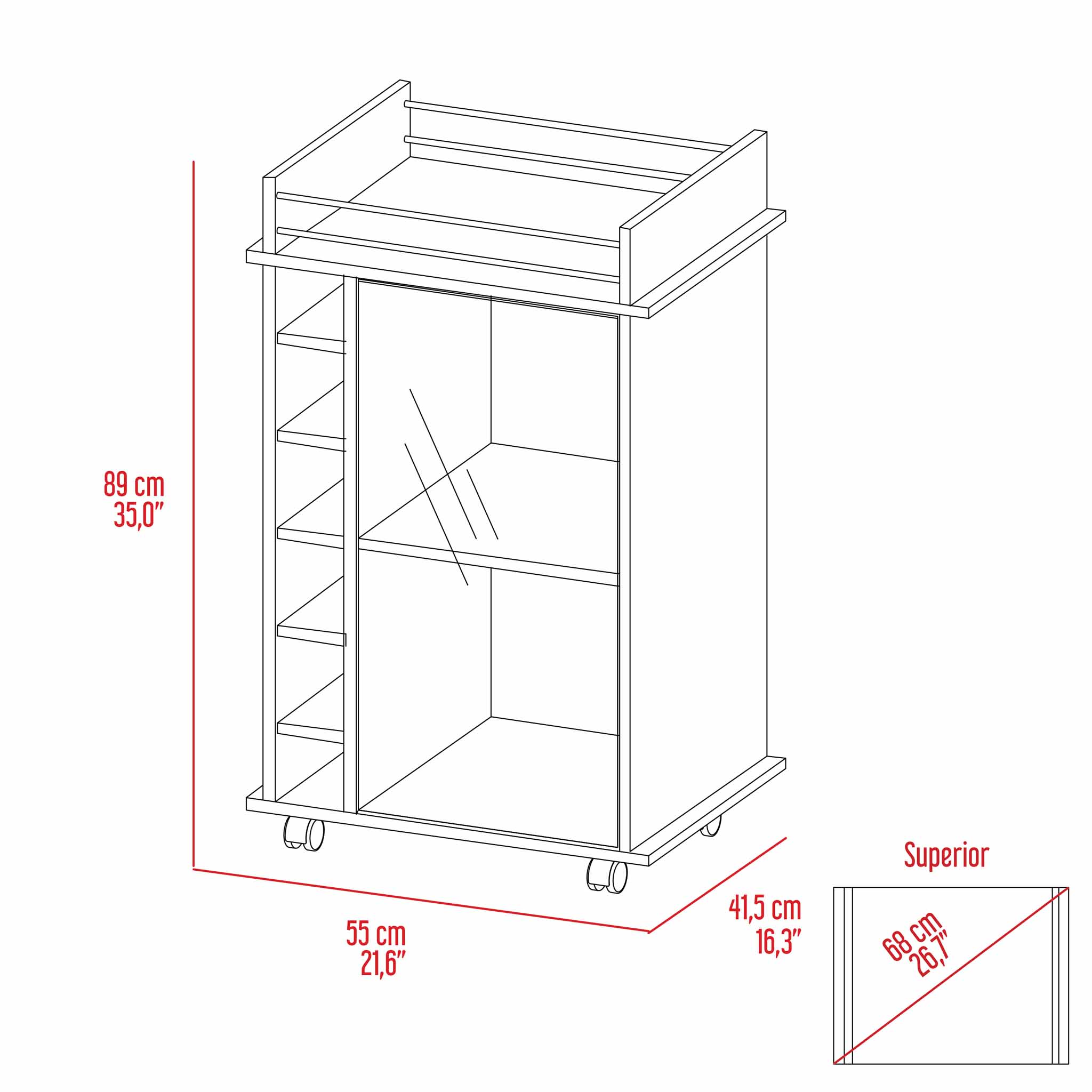 Savannah 6-Bottle 3-Shelf Bar Cart Light Grey