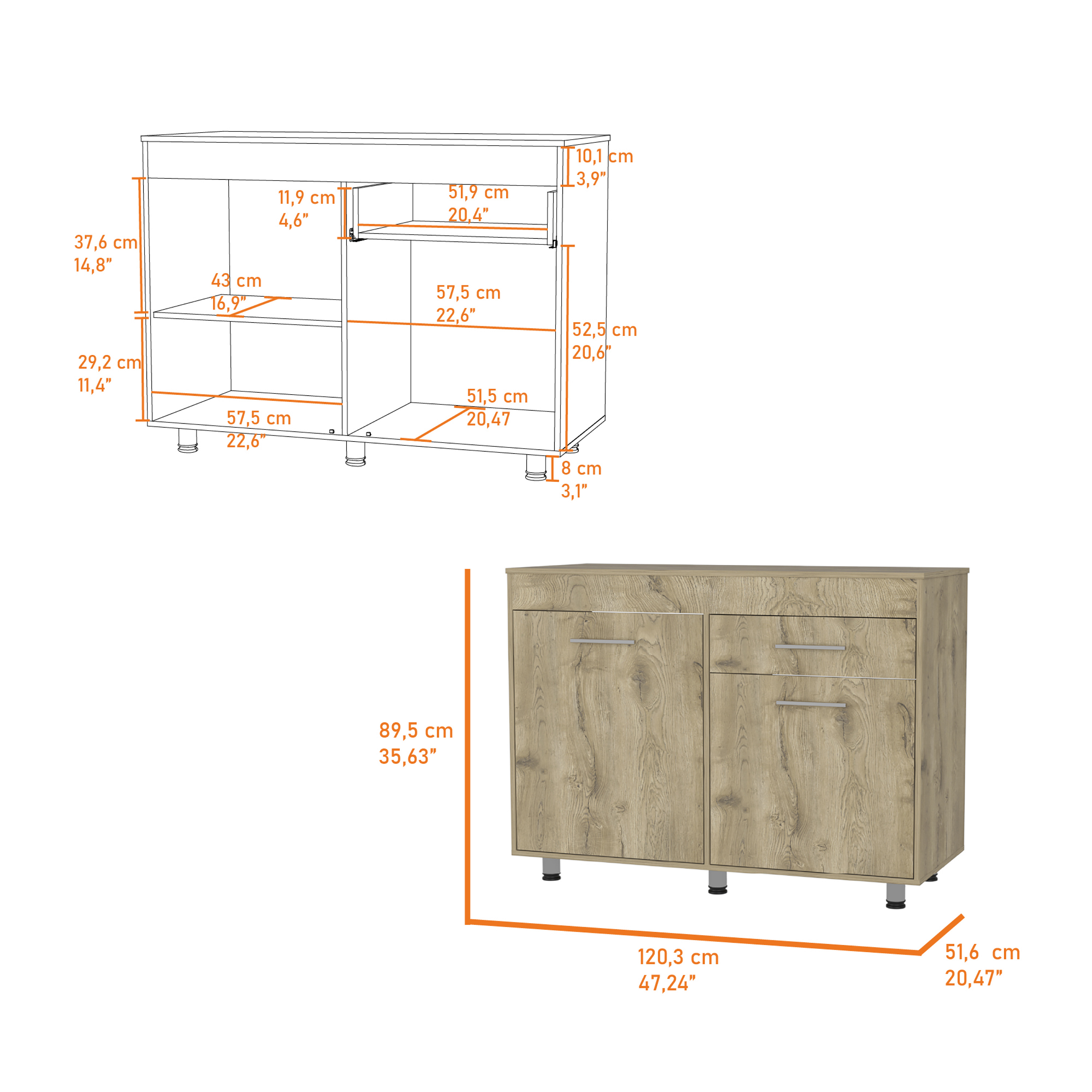 Macadamia 1-Drawer Rectangle Base Cabinet