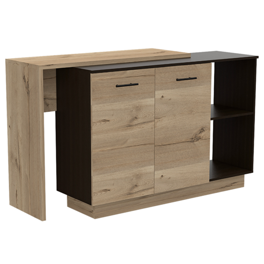 Chesterfield 2-Shelf 1-Drawer Kitchen Island Black Wengue and Light Oak