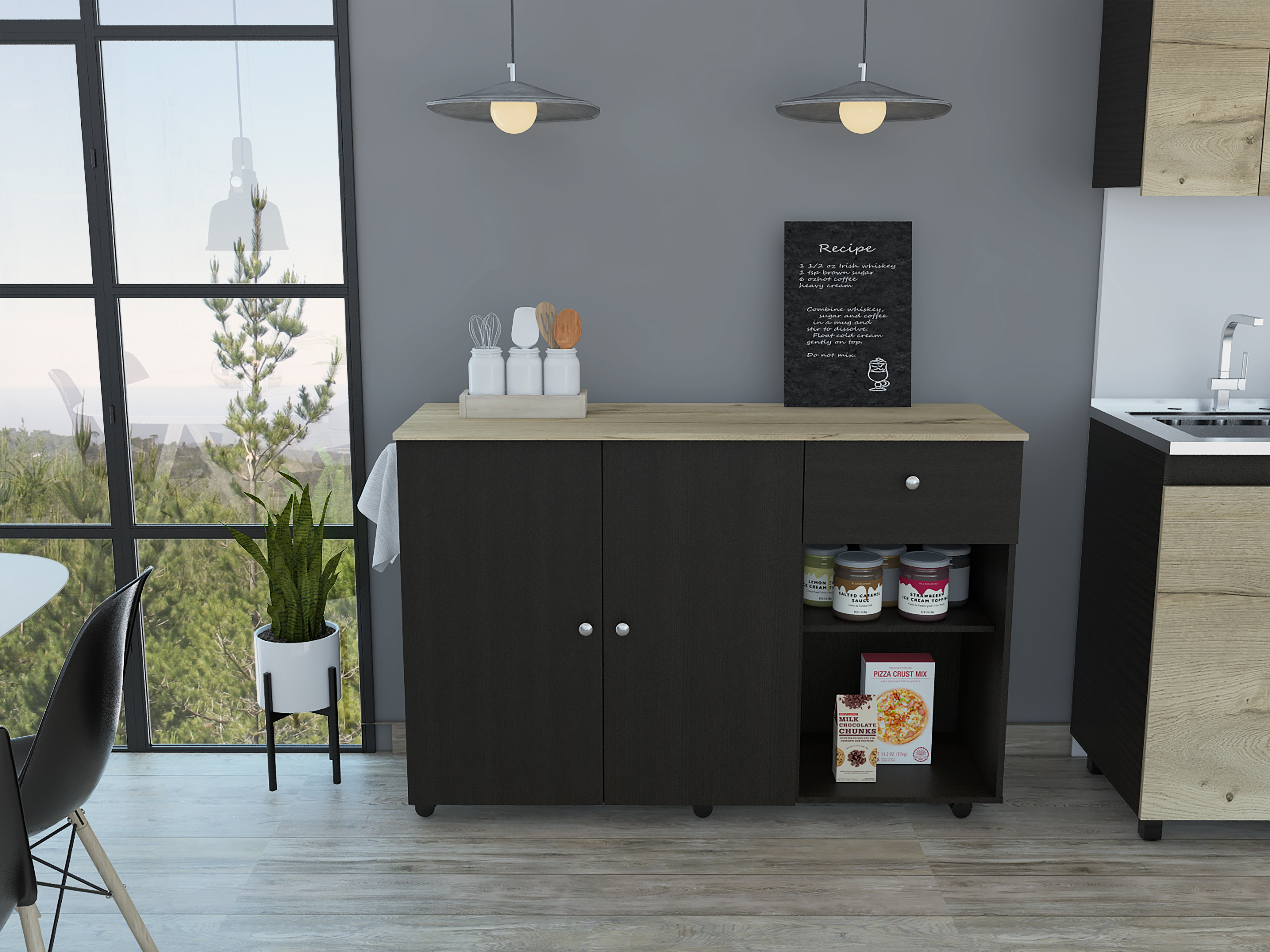 Sayville 2-Drawer 2-Shelf Kitchen Island Black Wengue