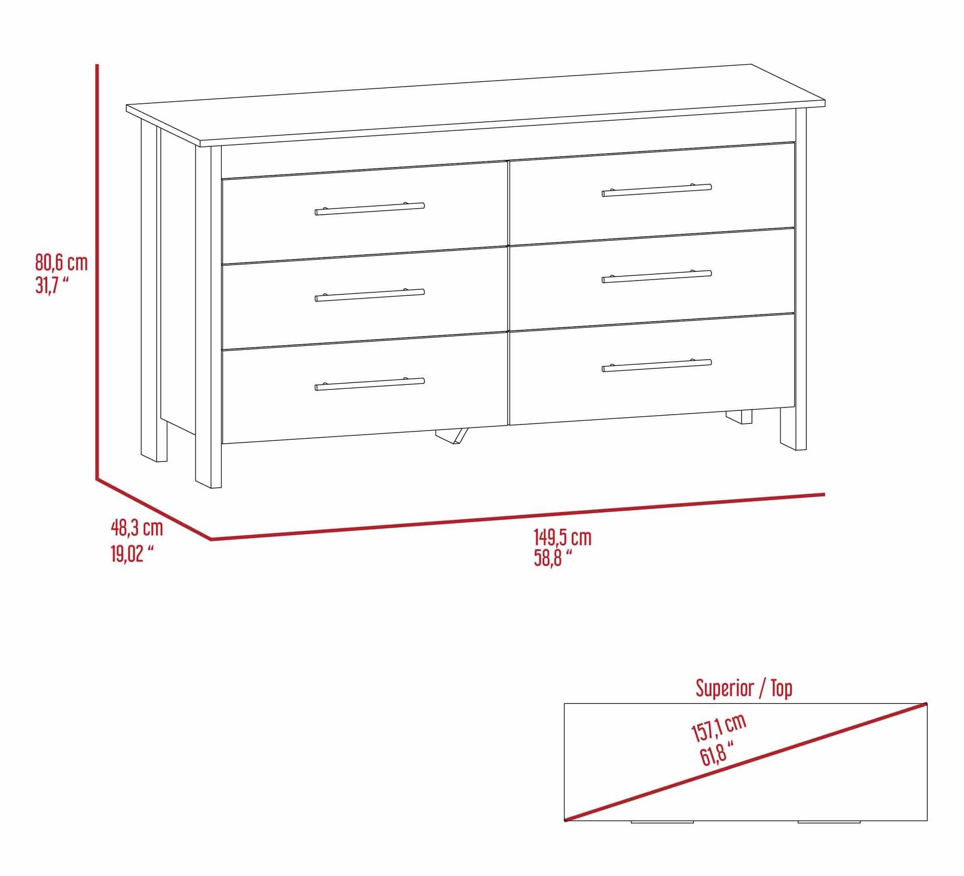 Southington 6-Drawer Rectangle Dresser White