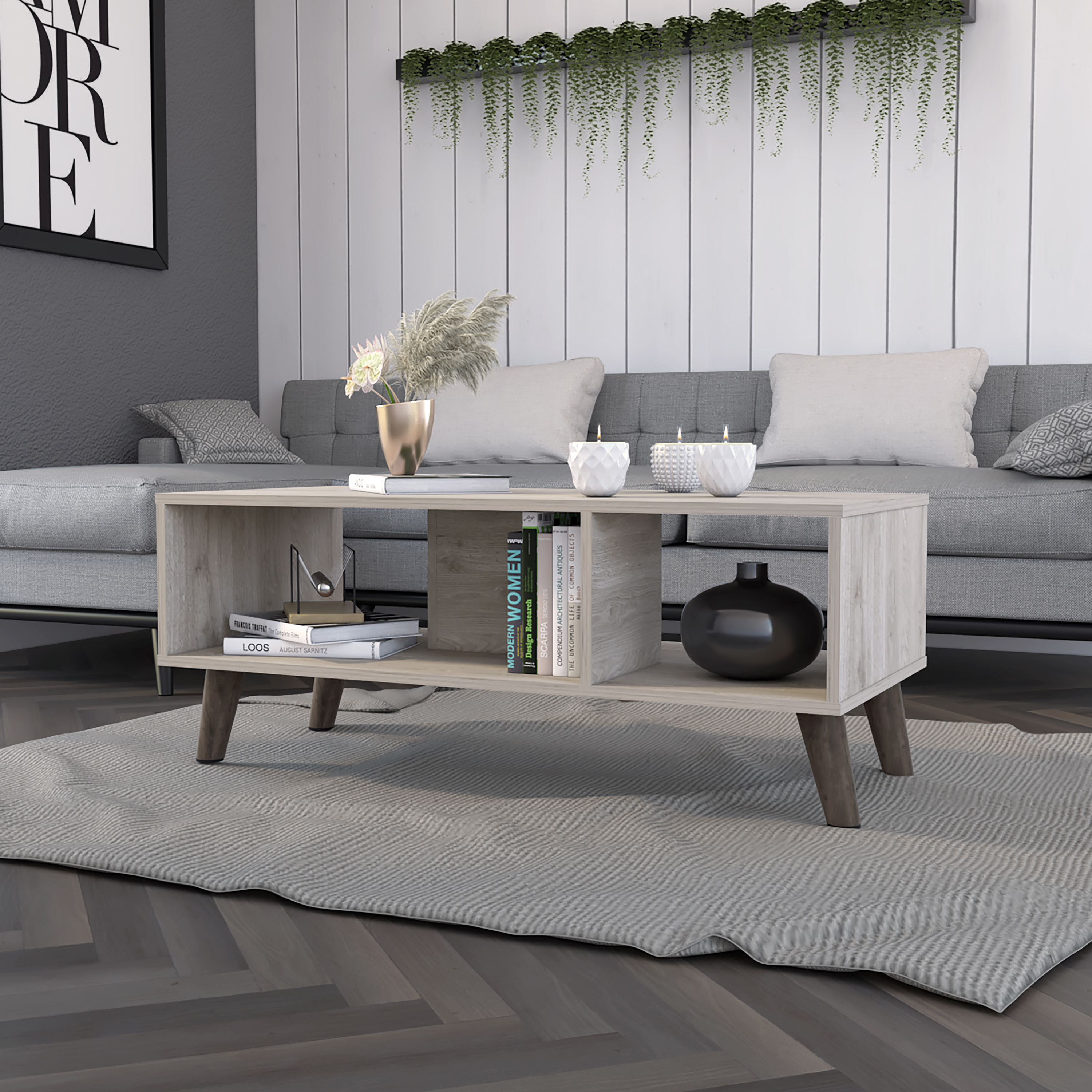 Light Grey 2-Shelf Rectangle Coffee Table