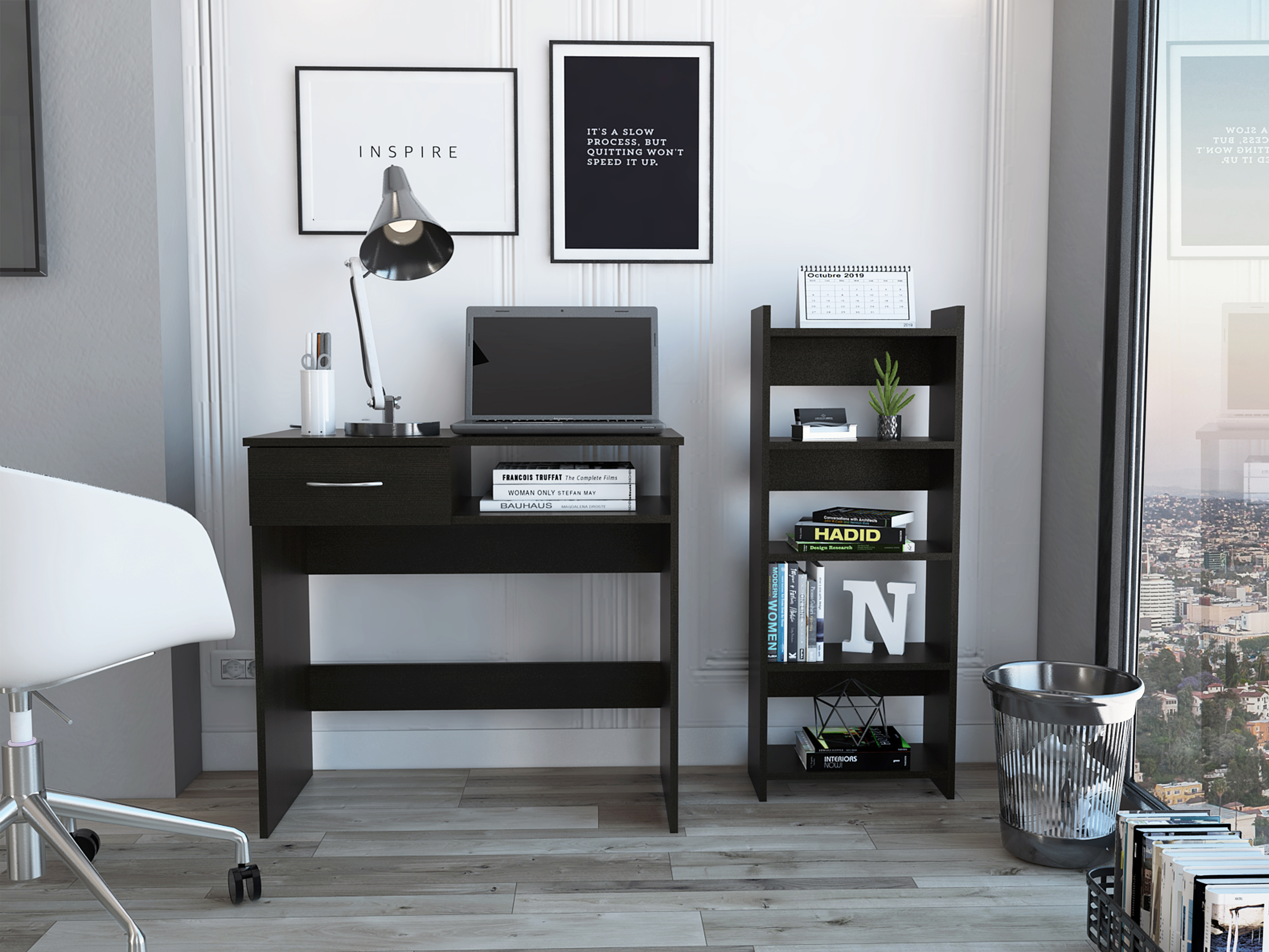 Nottingham 2-Piece 7-Shelf 1-Drawer Home Office Set Black Wengue