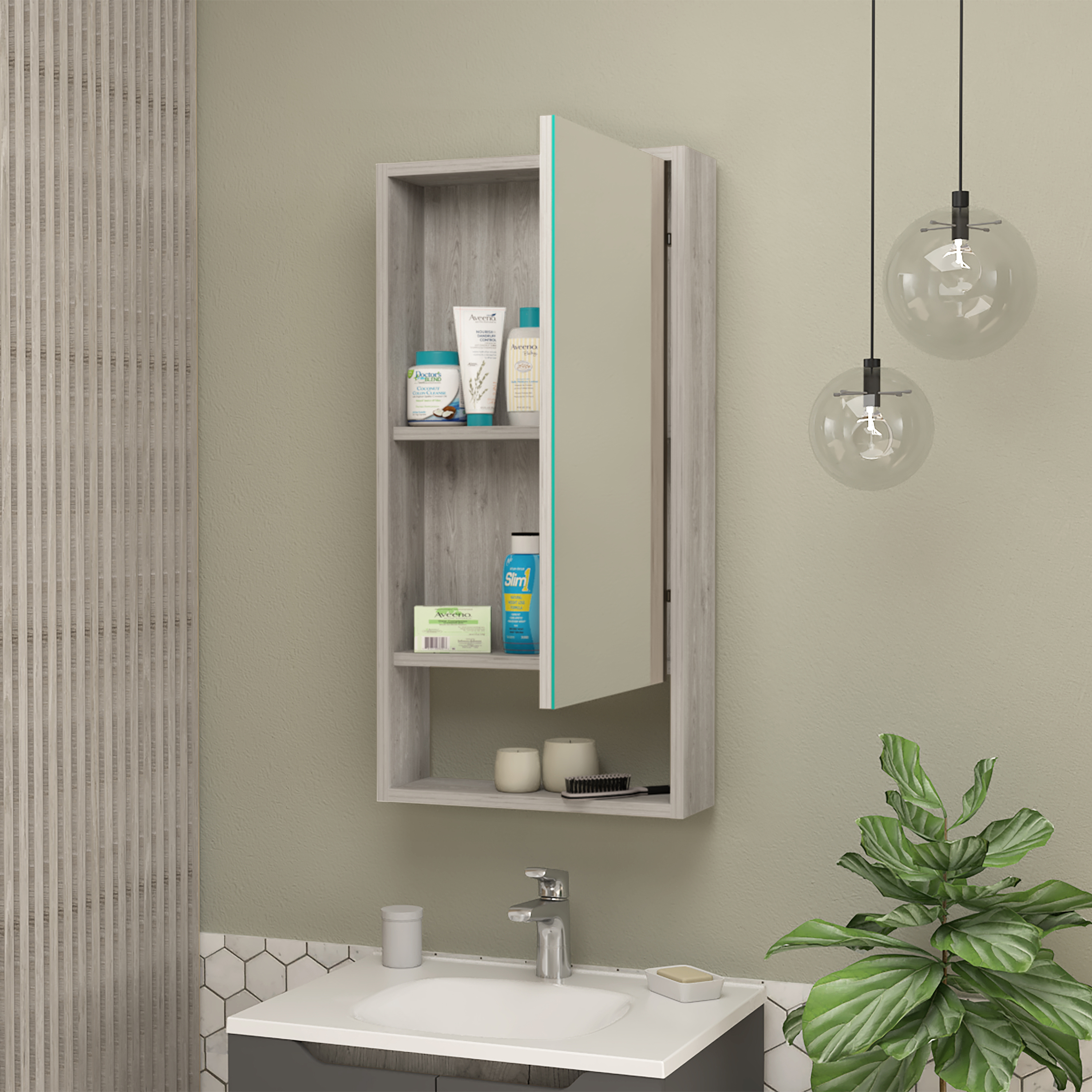 Burlington Rectangle Medicine Cabinet with Mirror Light Grey