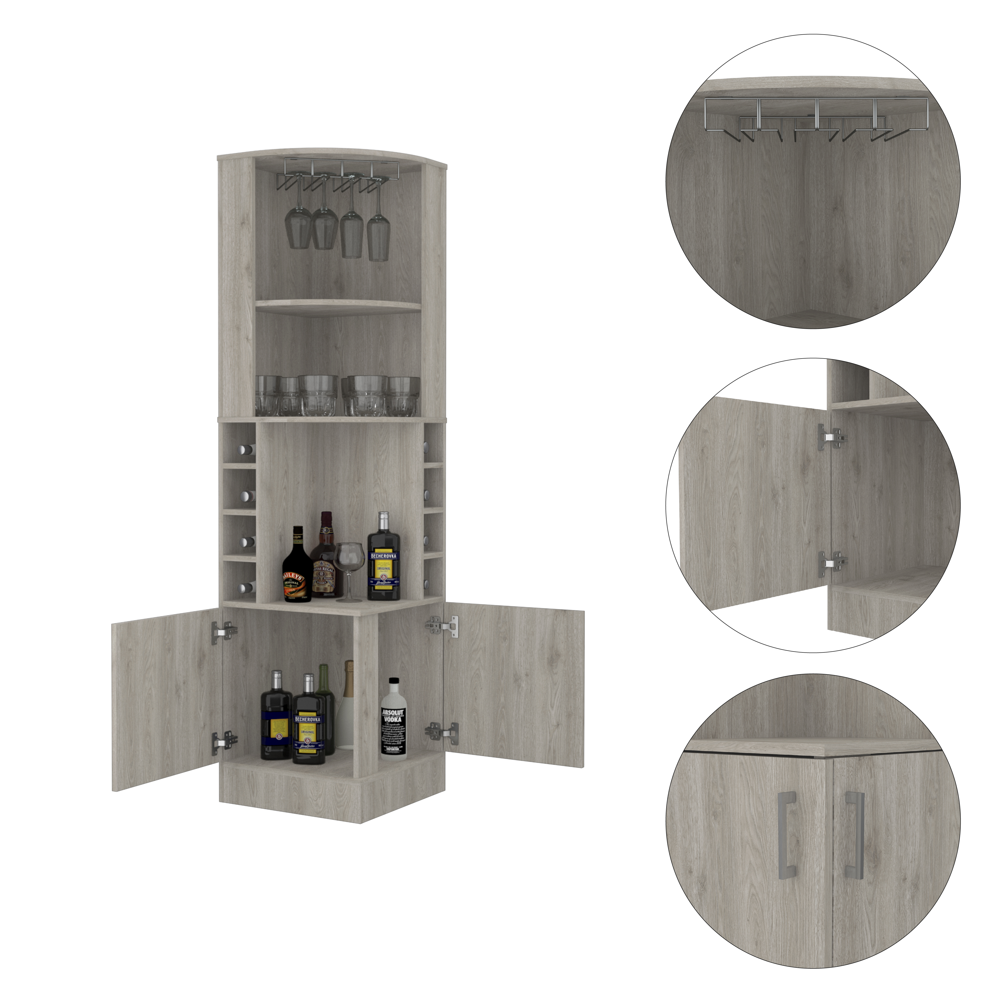 Light Gray 8-Bottle 2-Shelf Bar Cabinet