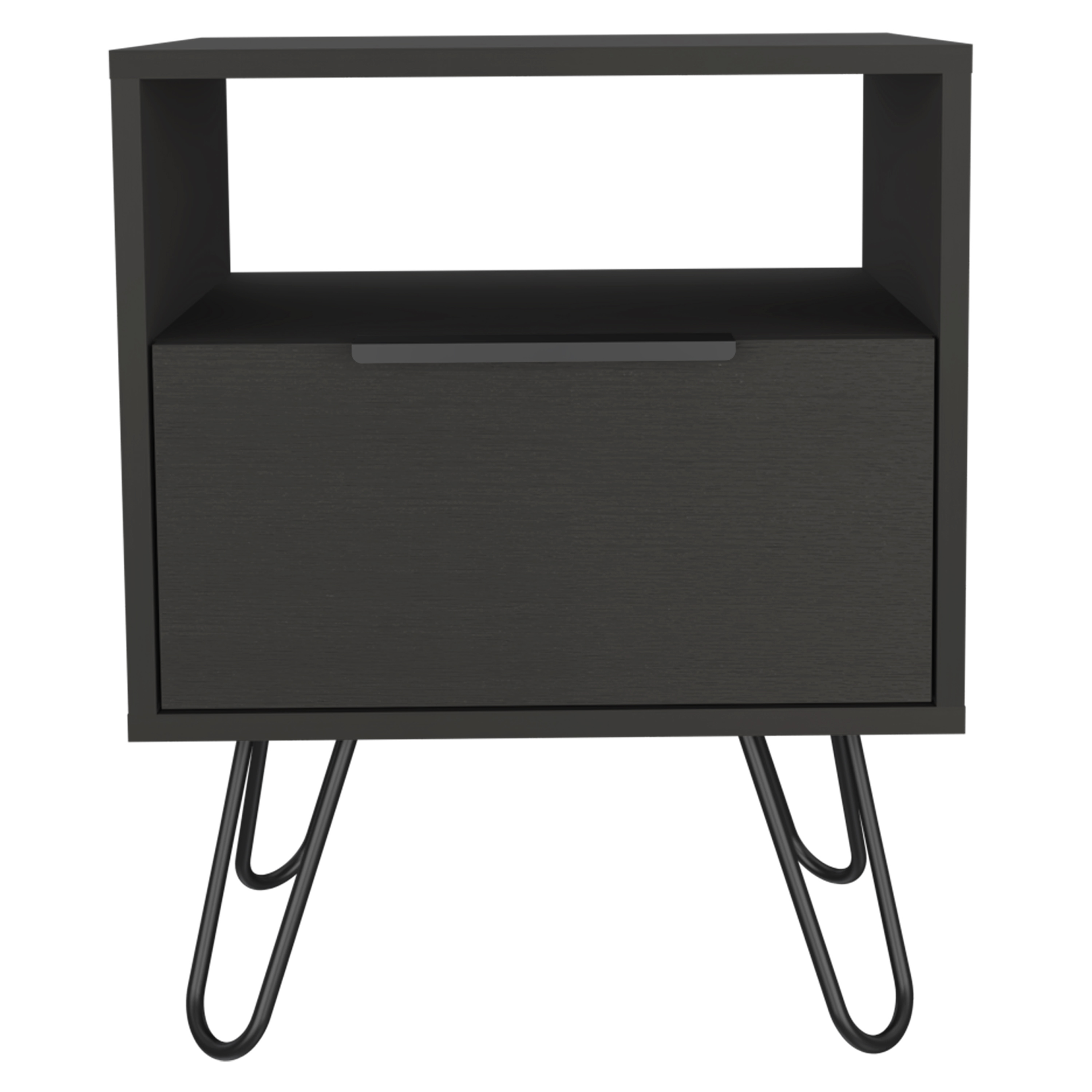 Black Wengue 1-Shelf 1-Drawer Nightstand