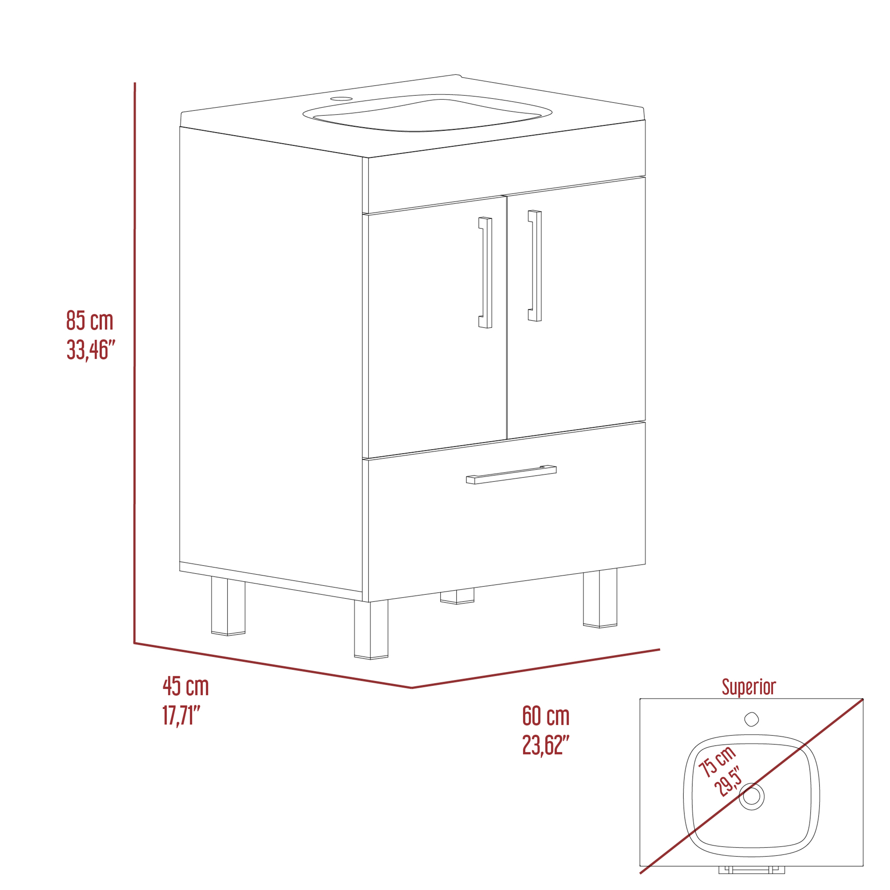 White 2-Door Rectangle Single Bathroom Vanity