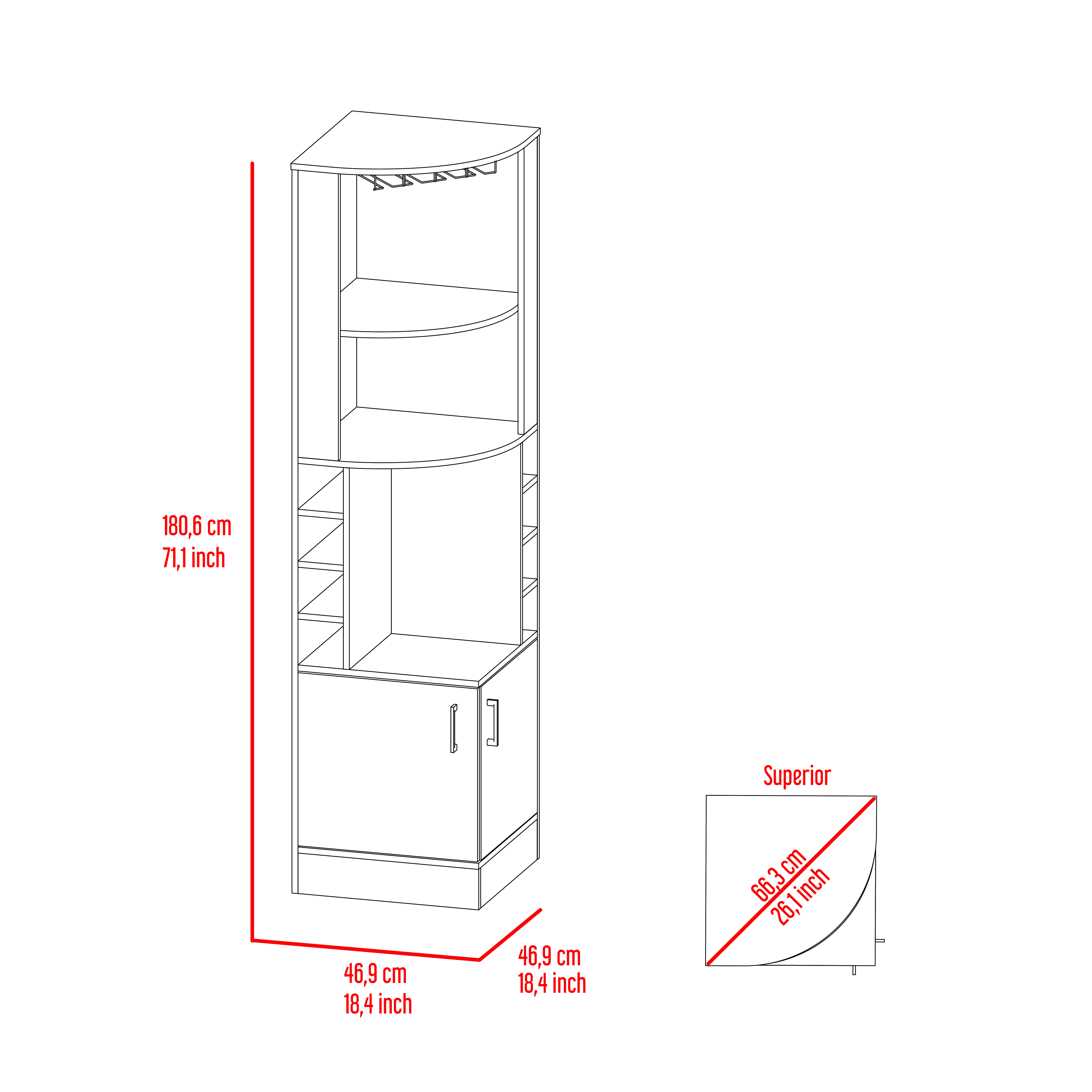 White 8-Bottle 2-Shelf Bar Cabinet