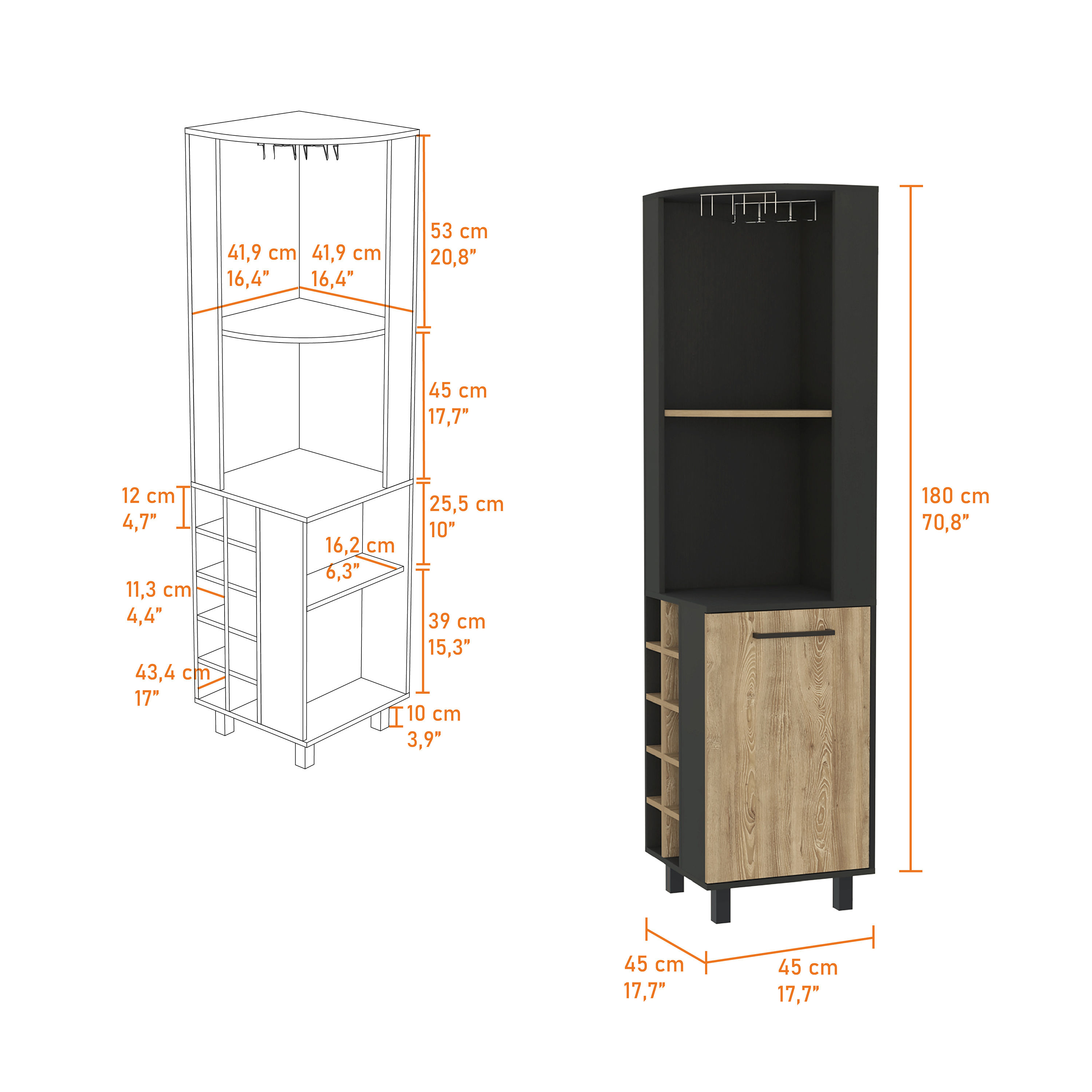 Hamden 10-Bottle 1-Shelf Bar Cabinet Black Wengue and Pine