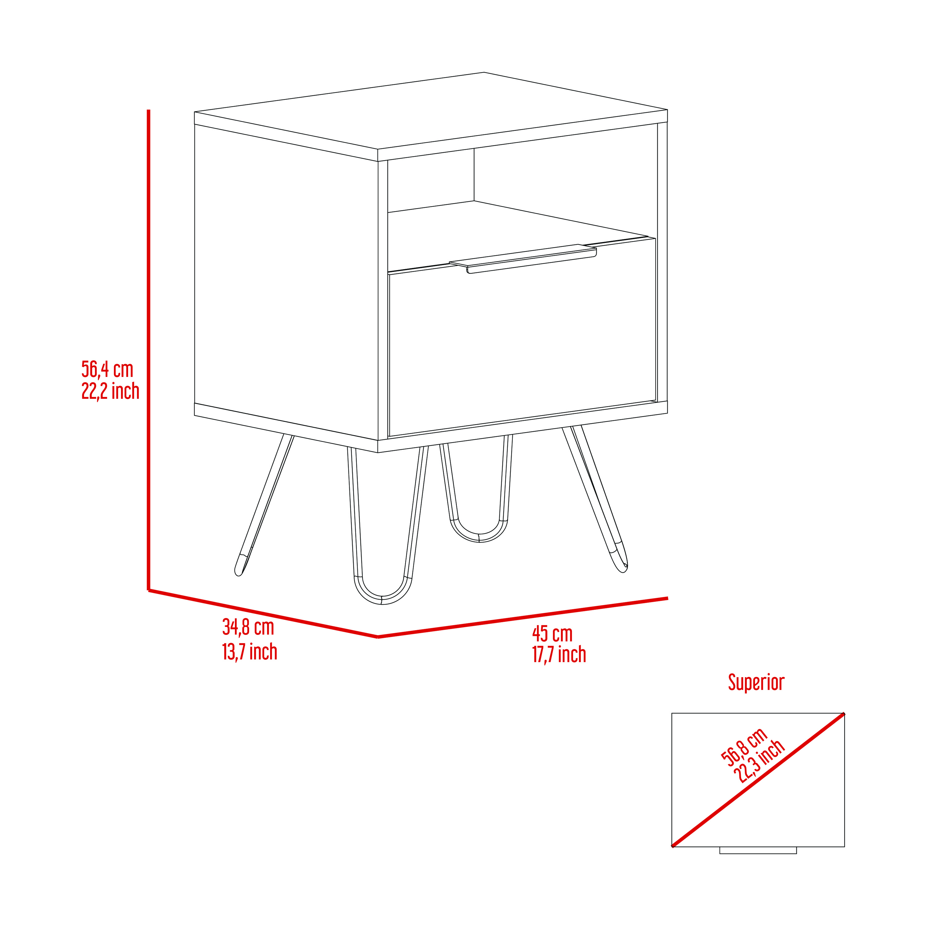 Black Wengue 1-Shelf 1-Drawer Nightstand