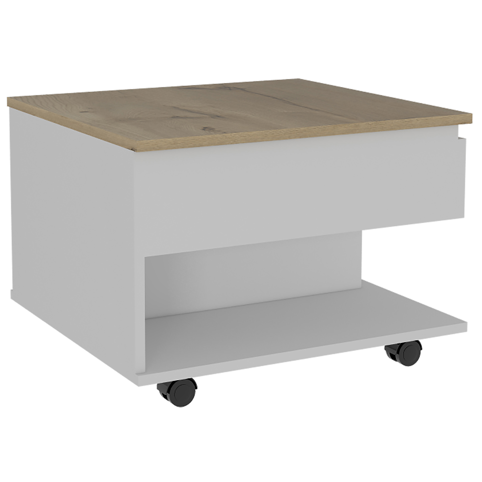 White and Light Oak 1-Drawer 1-Shelf Lift Top Coffee Table