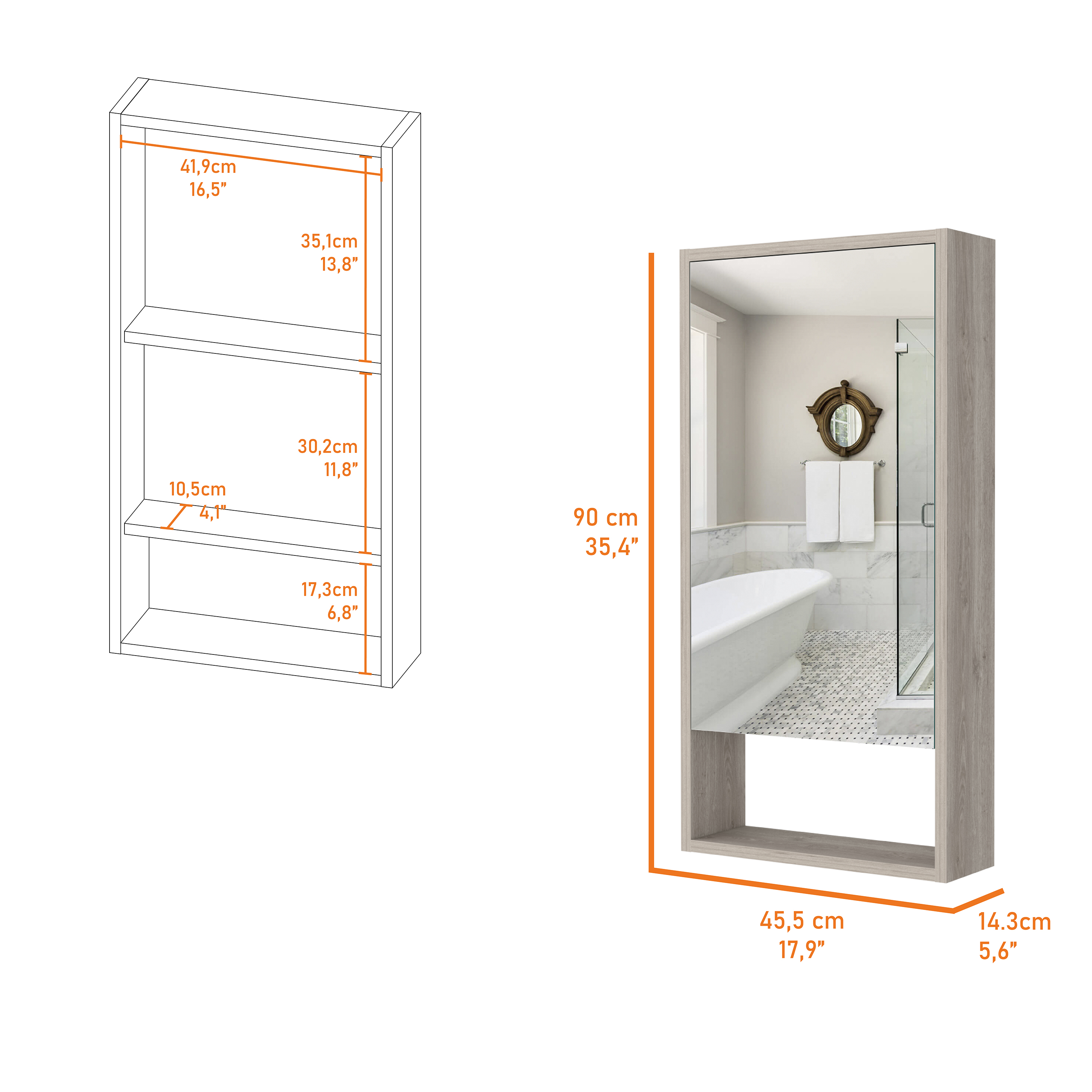 Burlington Rectangle Medicine Cabinet with Mirror Light Grey