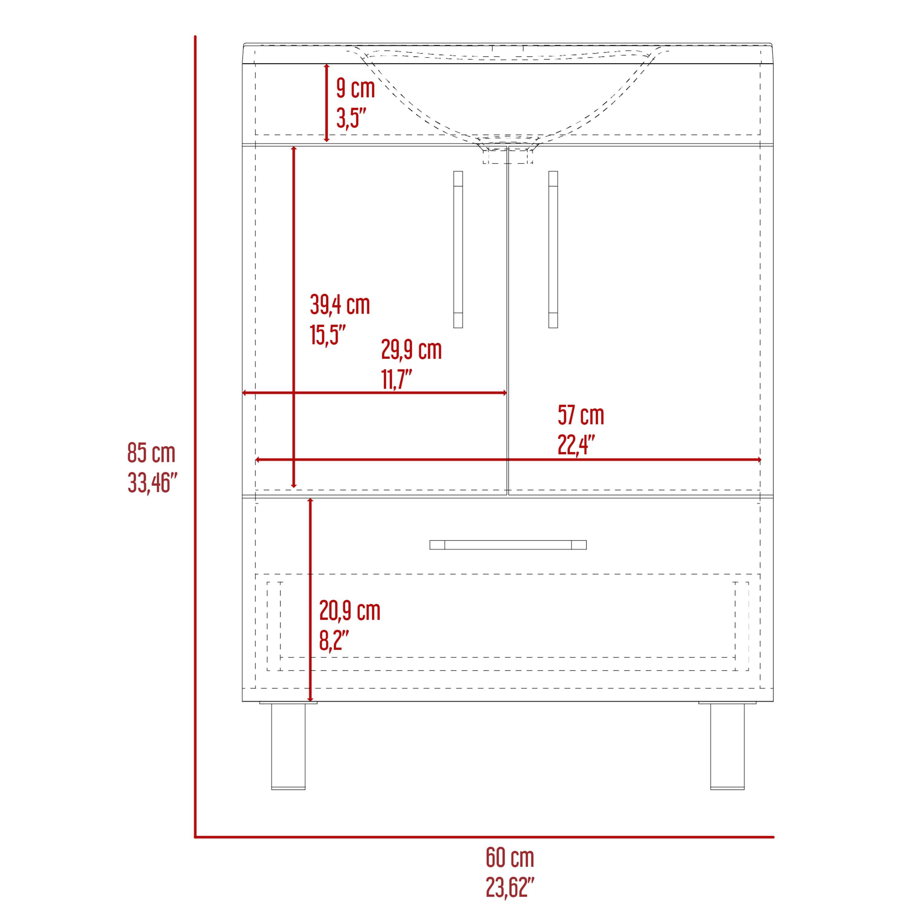 White 2-Door Rectangle Single Bathroom Vanity