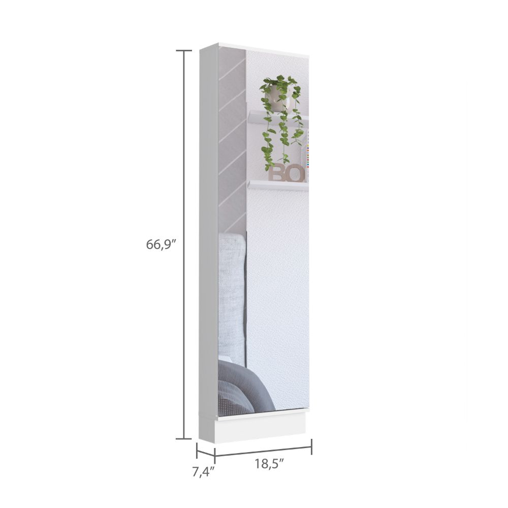 Cassidy Rectangle Tall Shoe Cabinet with Mirror White