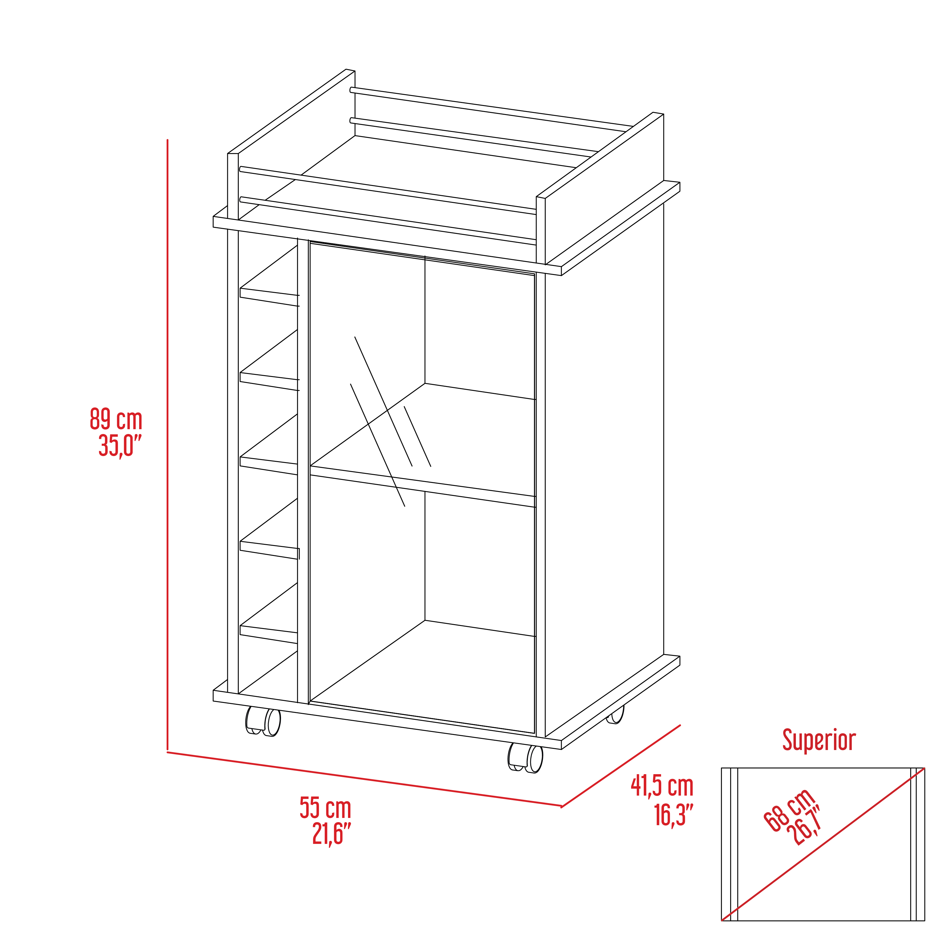 Savannah 6-Bottle 3-Shelf Bar Cart Light Oak