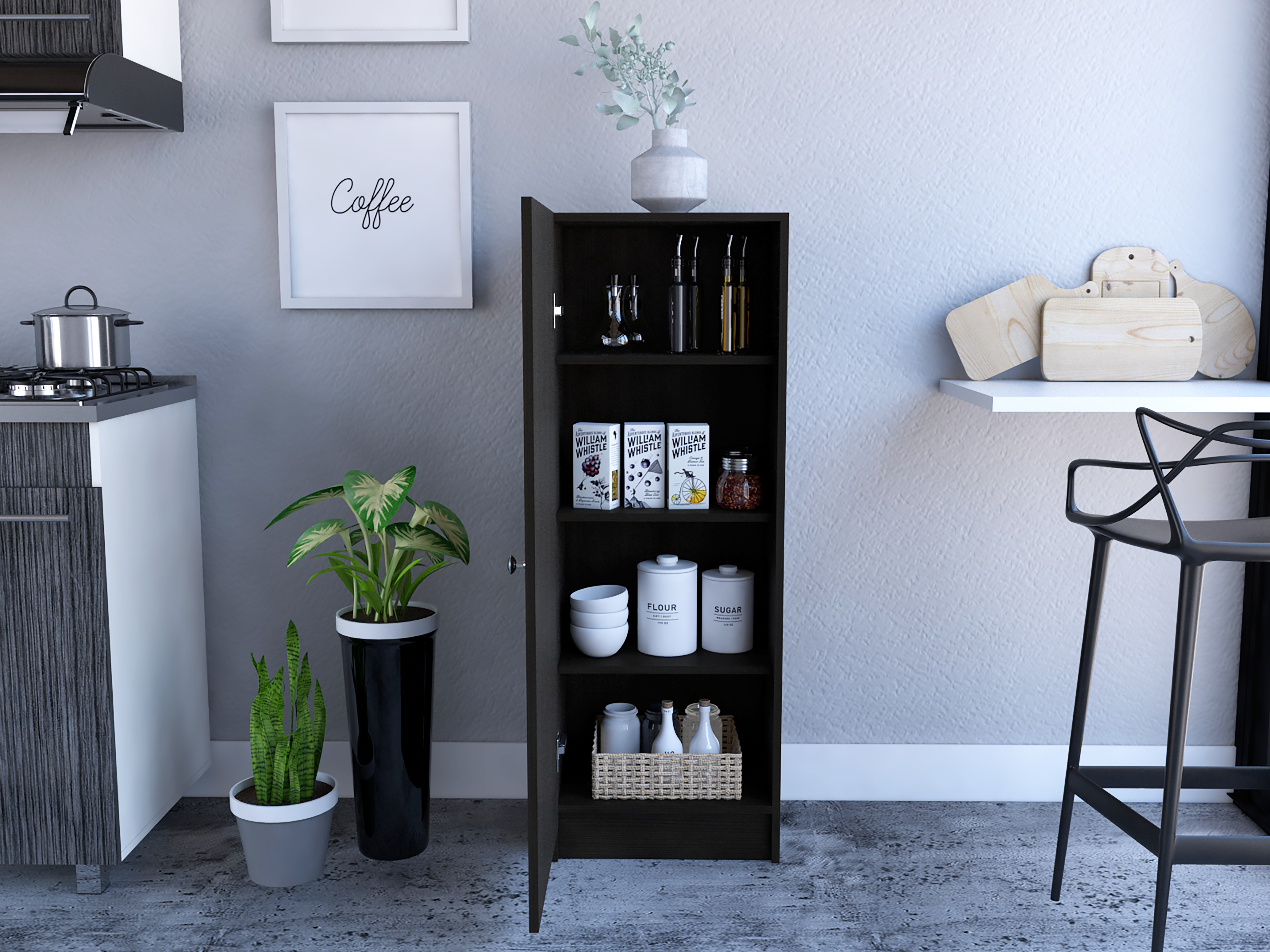 Richmond Rectangle Pantry Cabinet Black Wengue