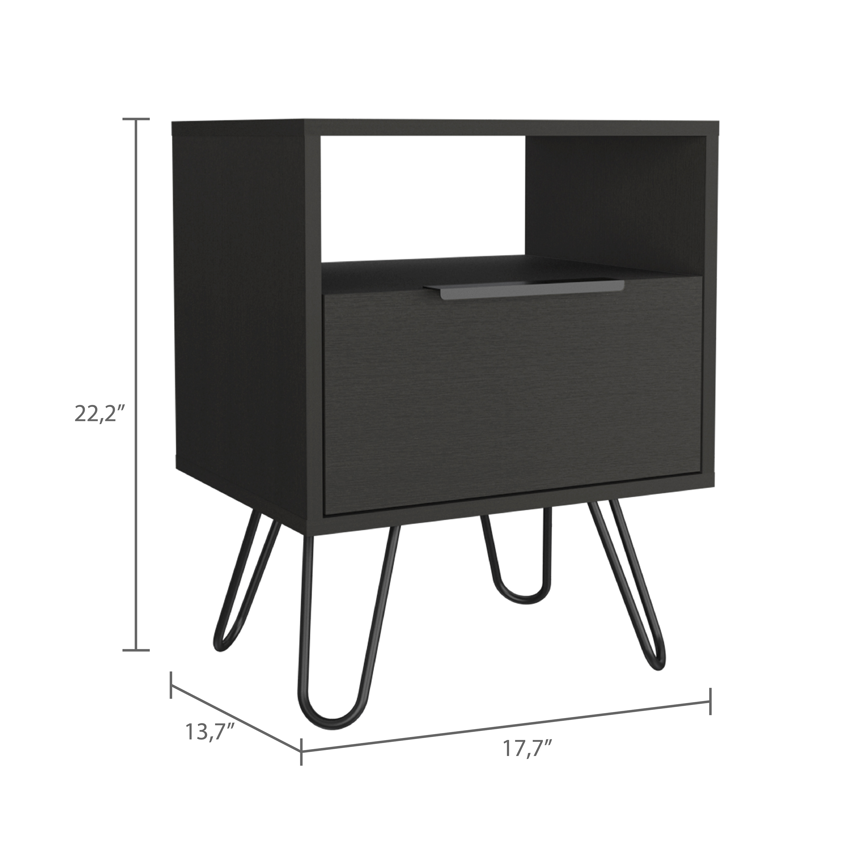 Black Wengue 1-Shelf 1-Drawer Nightstand