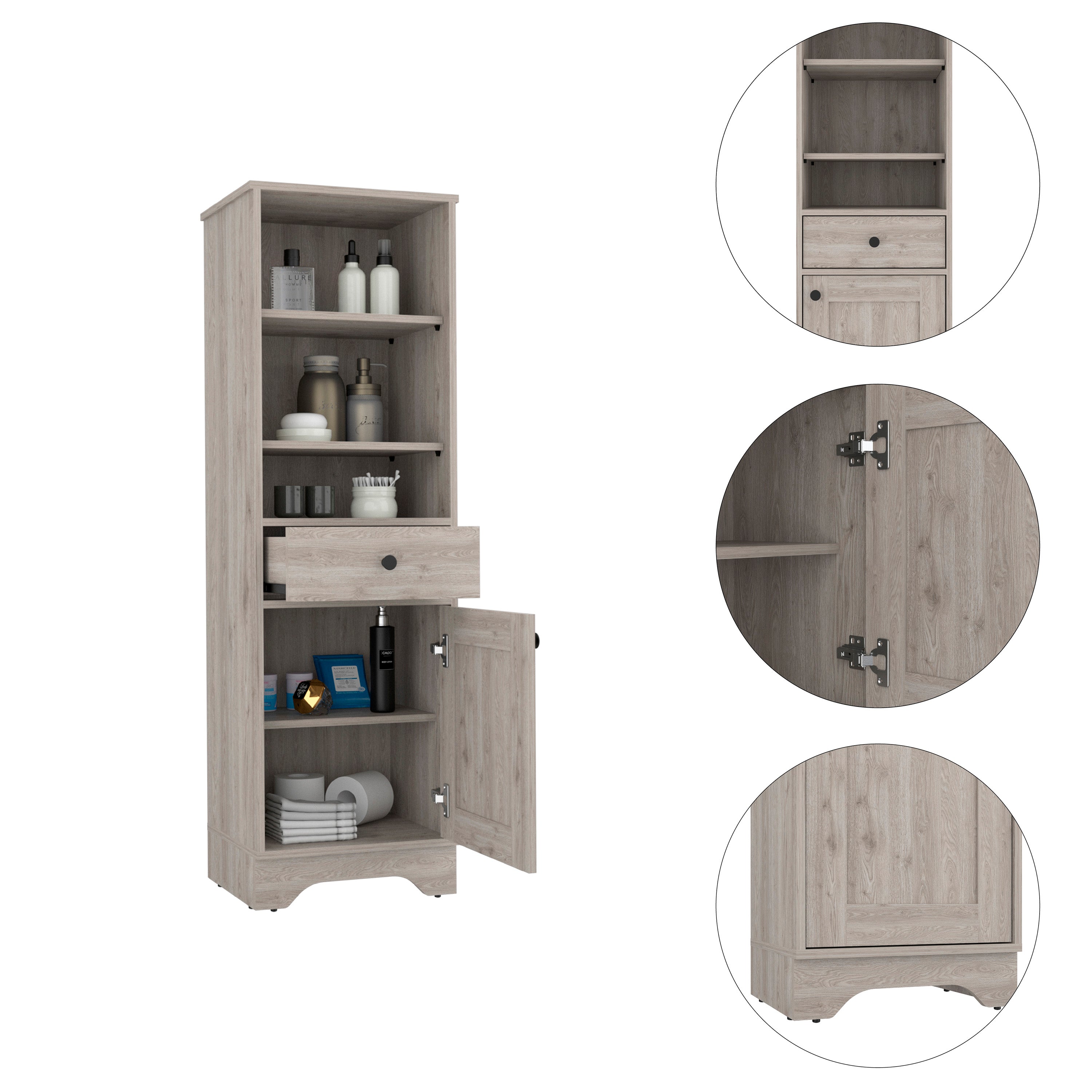 Light Grey 1-Drawer 3-Shelf Linen Cabinet