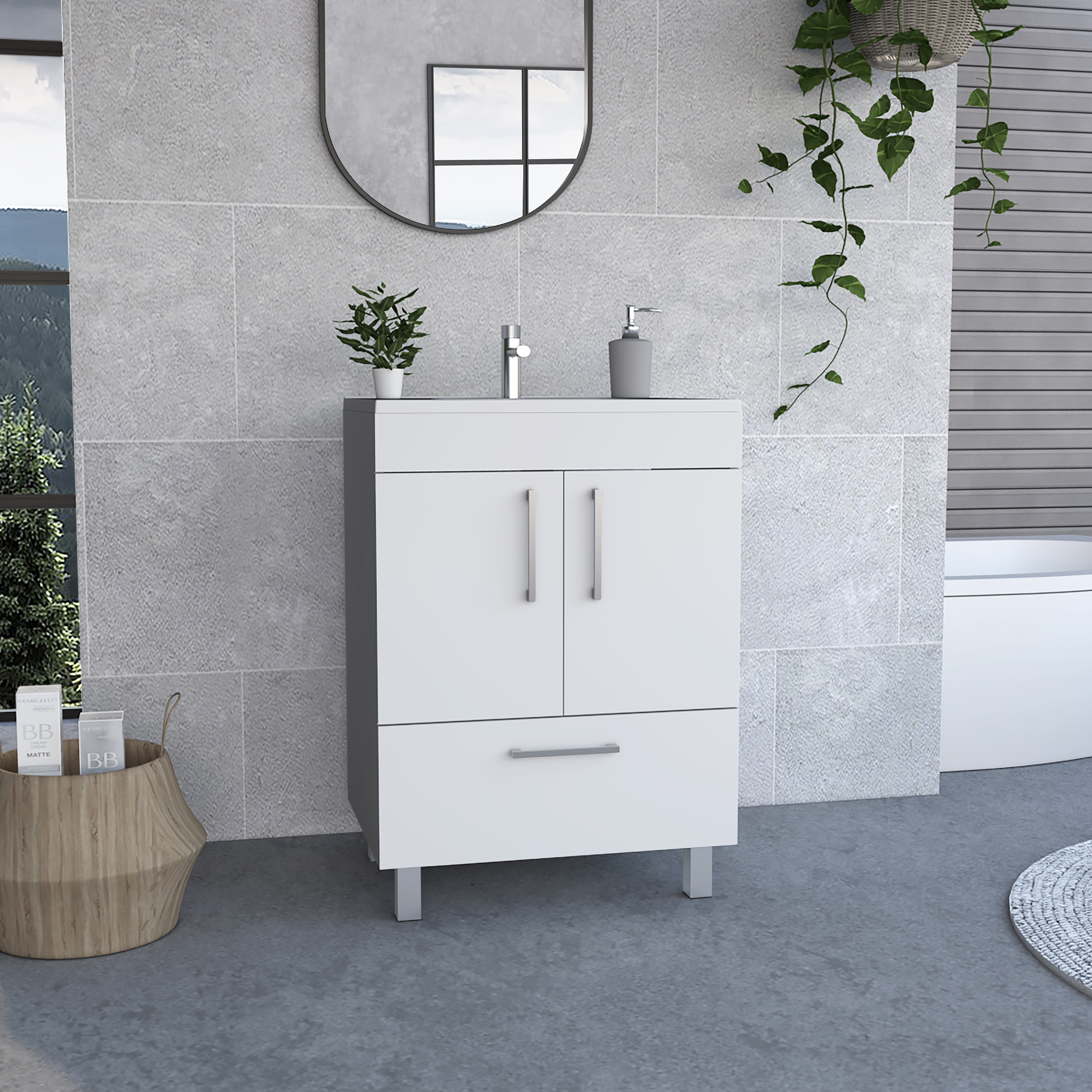 White 2-Door Rectangle Single Bathroom Vanity