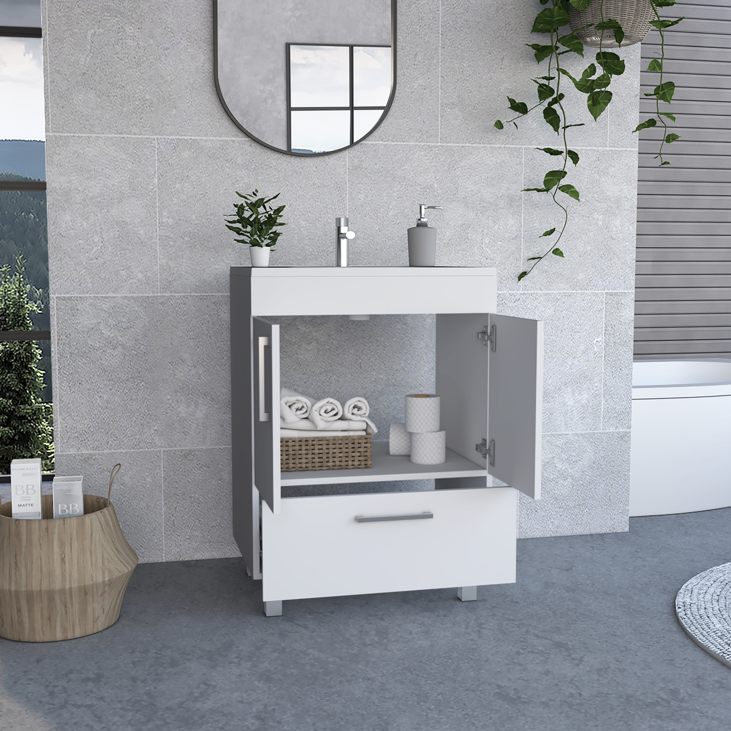 White 2-Door Rectangle Single Bathroom Vanity