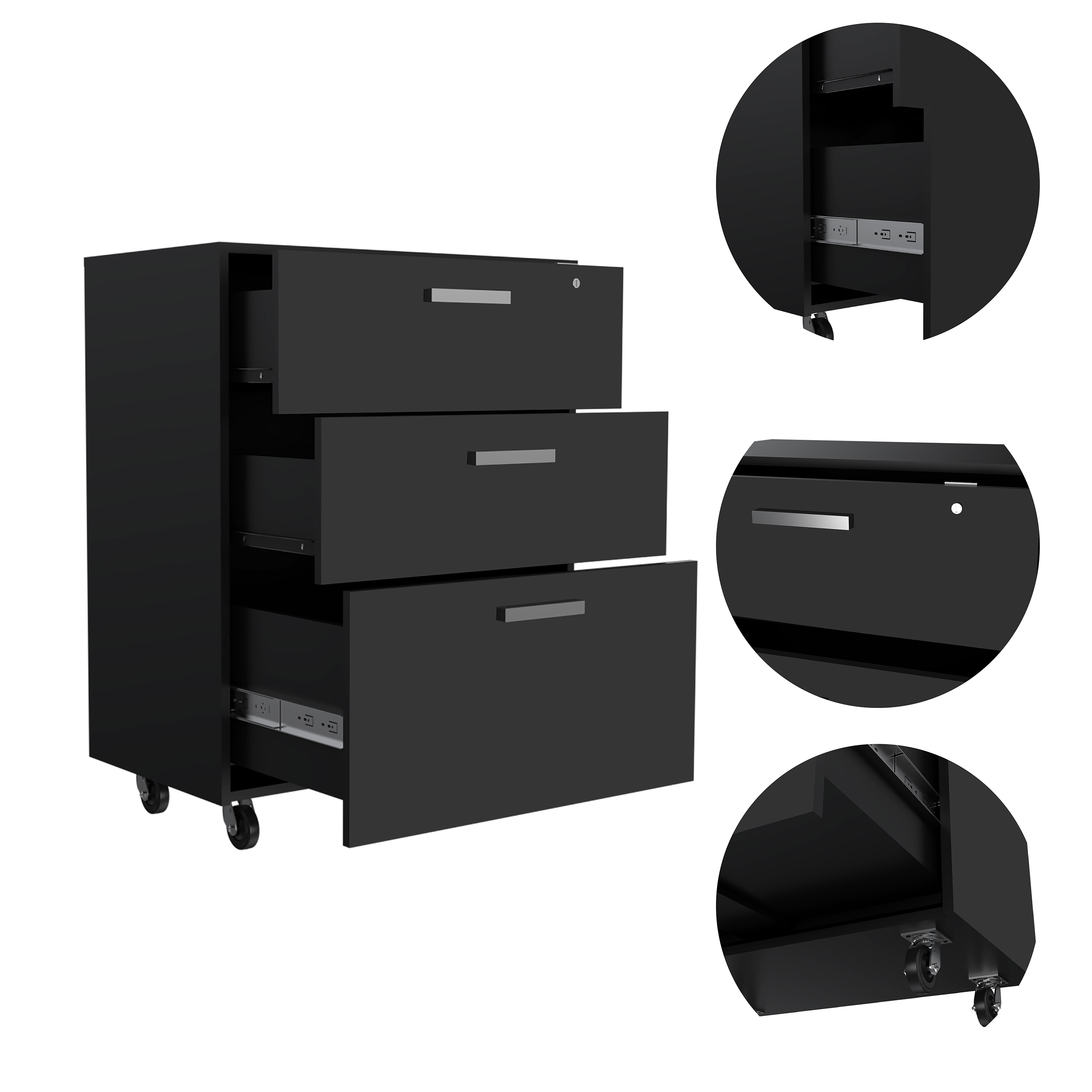 Medford 3-Drawer Rectangle Chest with Caster Black Wengue