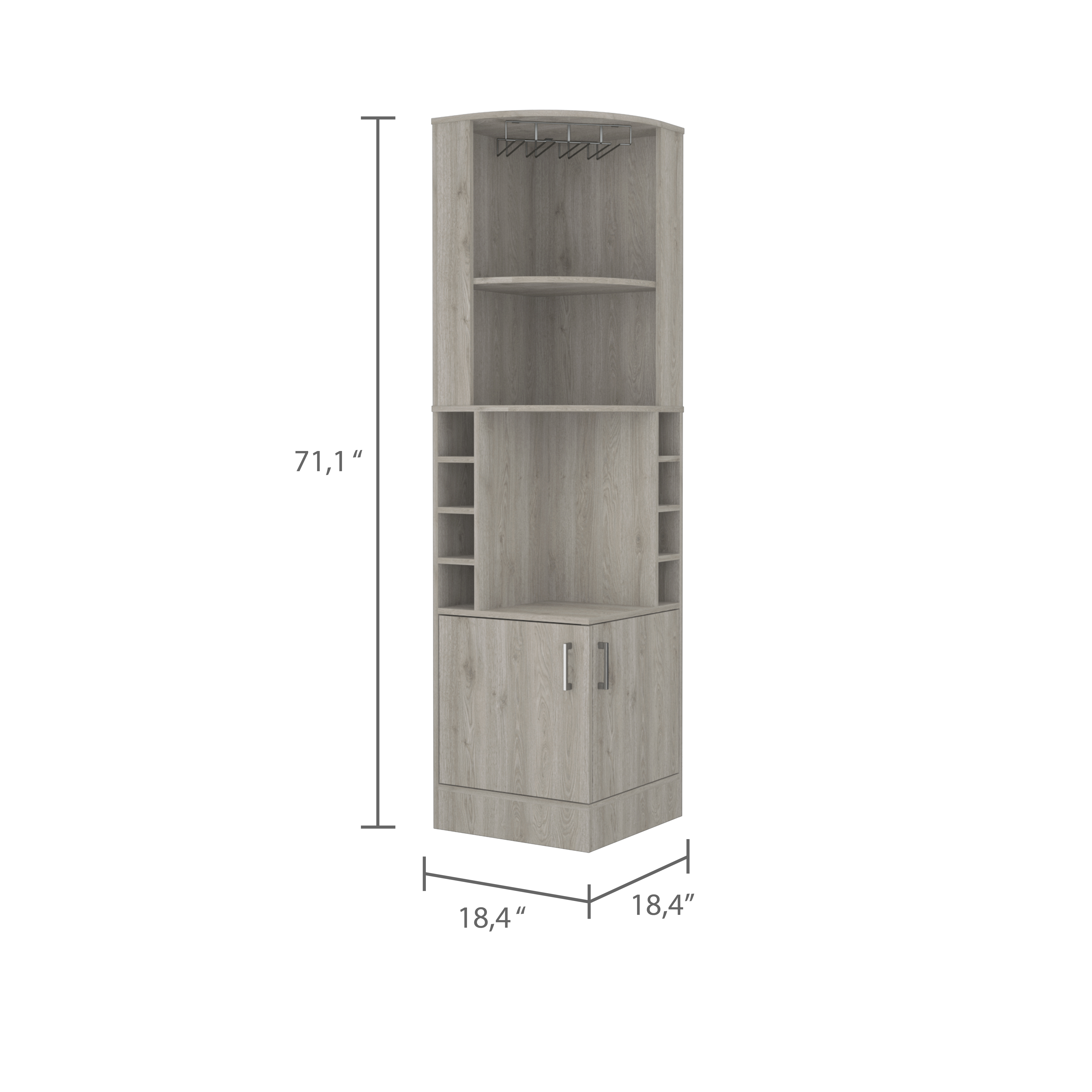 Light Gray 8-Bottle 2-Shelf Bar Cabinet