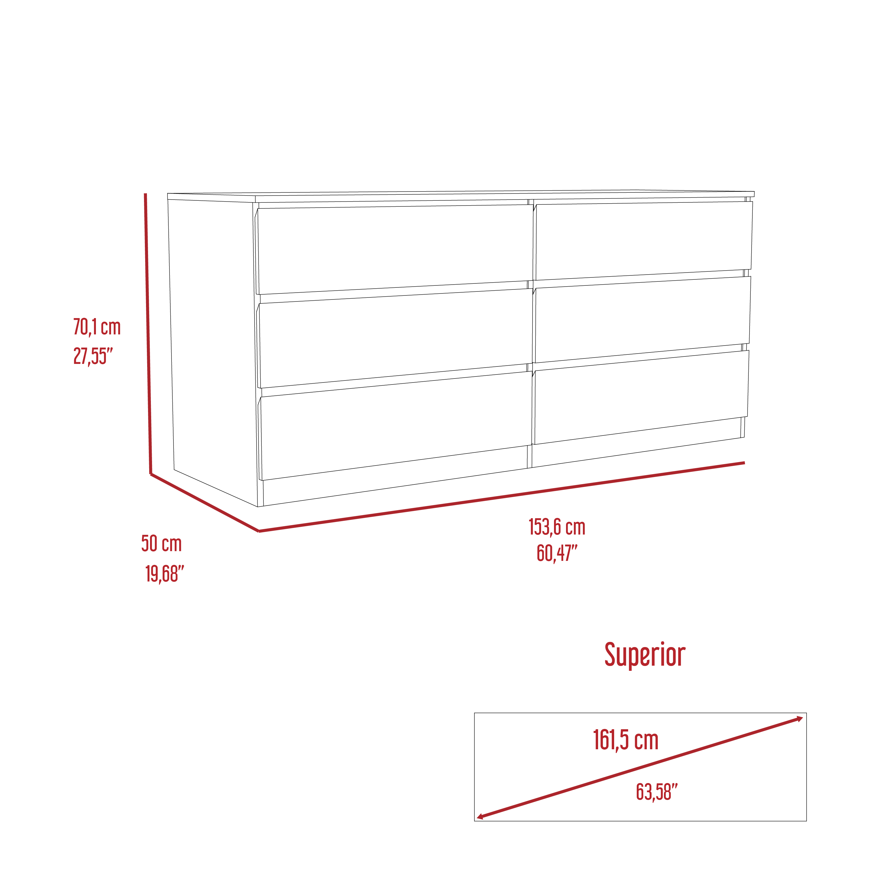 White 6-Drawer Rectangle Dresser