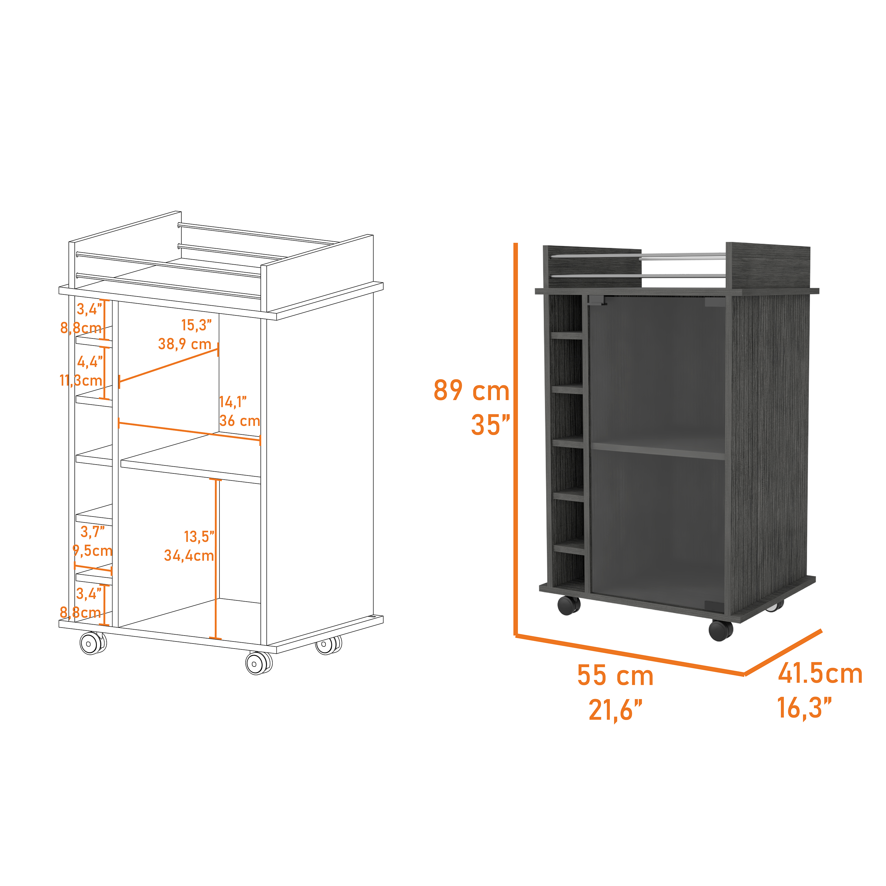 Savannah 6-Bottle 3-Shelf Bar Cart Smokey Oak