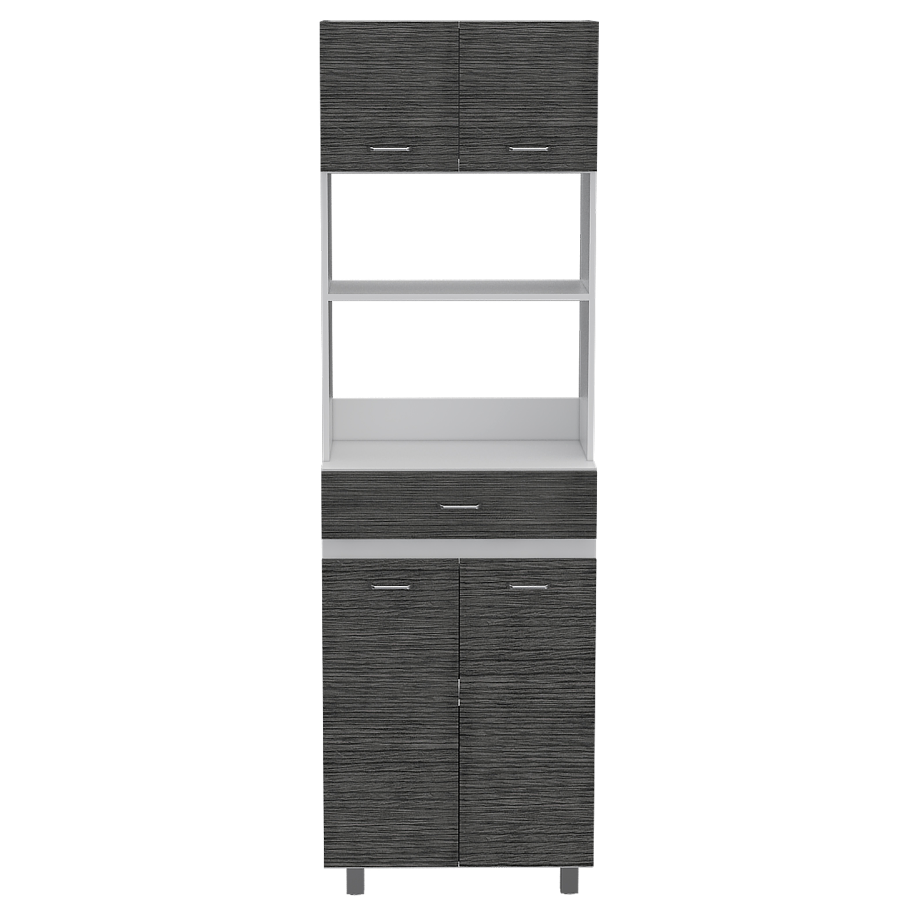 Pembrooke 2-Shelf 1-Drawer Microwave Pantry Cabinet Smokey Oak and White