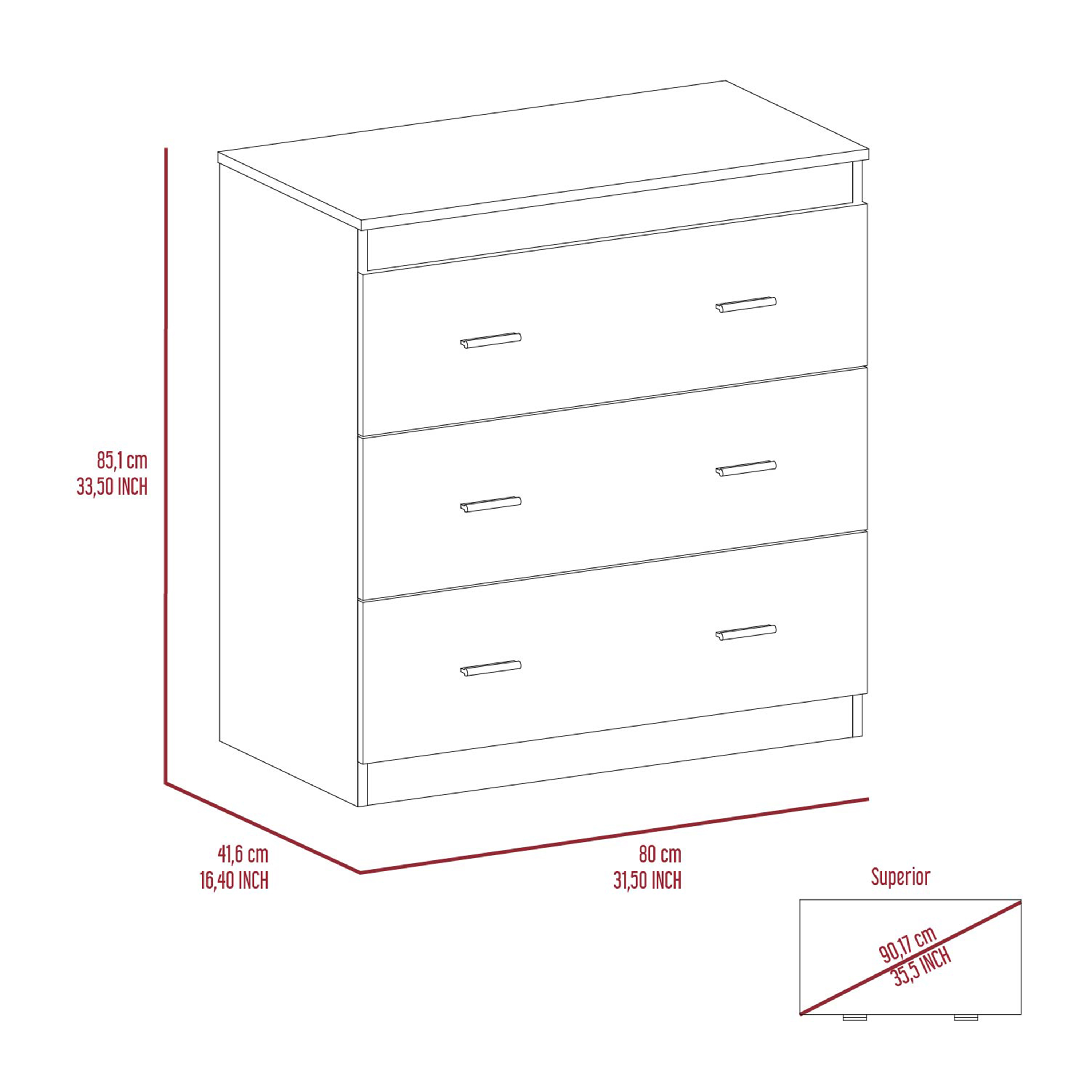 Montclair 3-Drawer Dresser Black