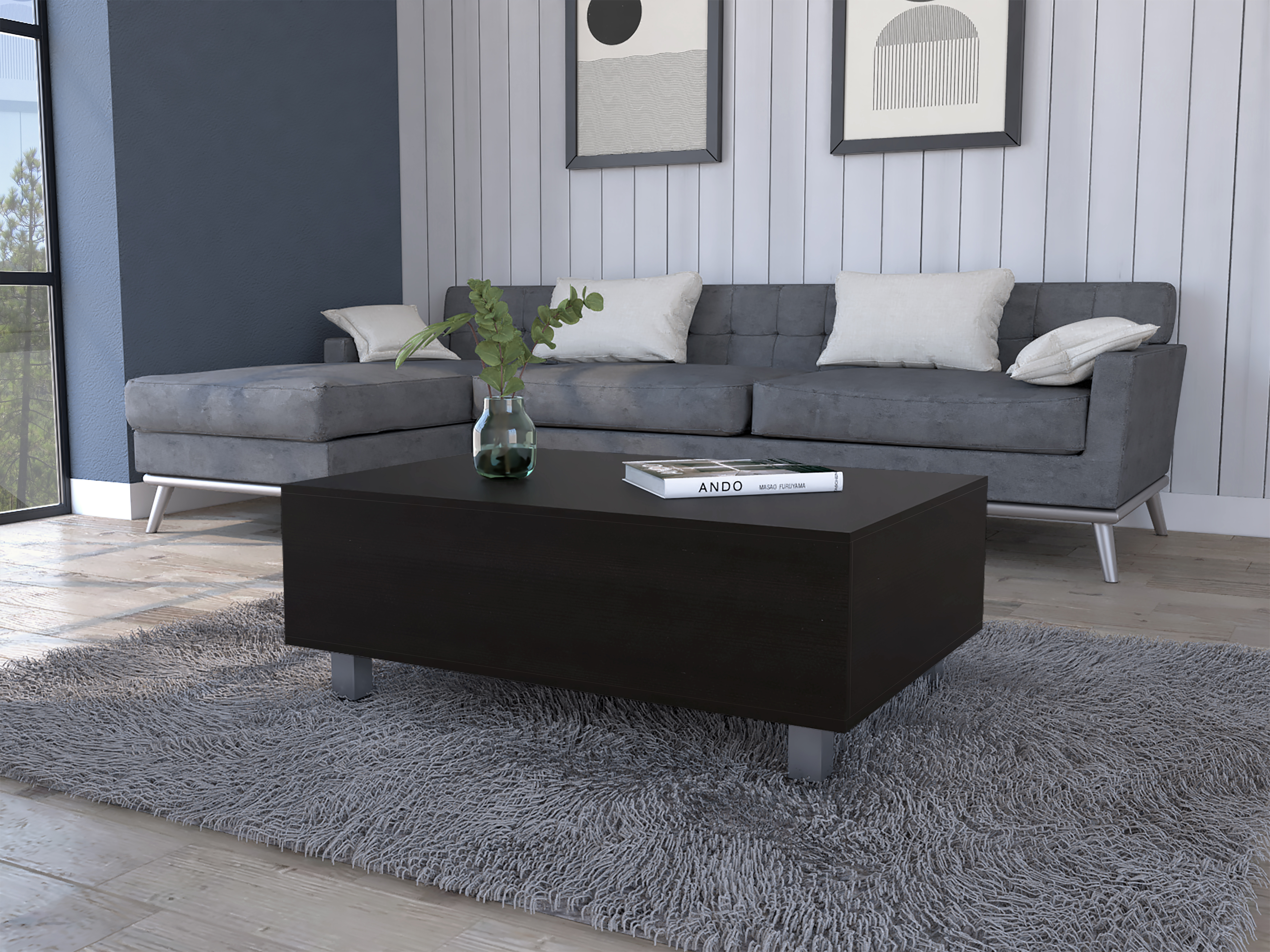 Tilton Rectangle Lift Top  Coffee Table Black Wengue