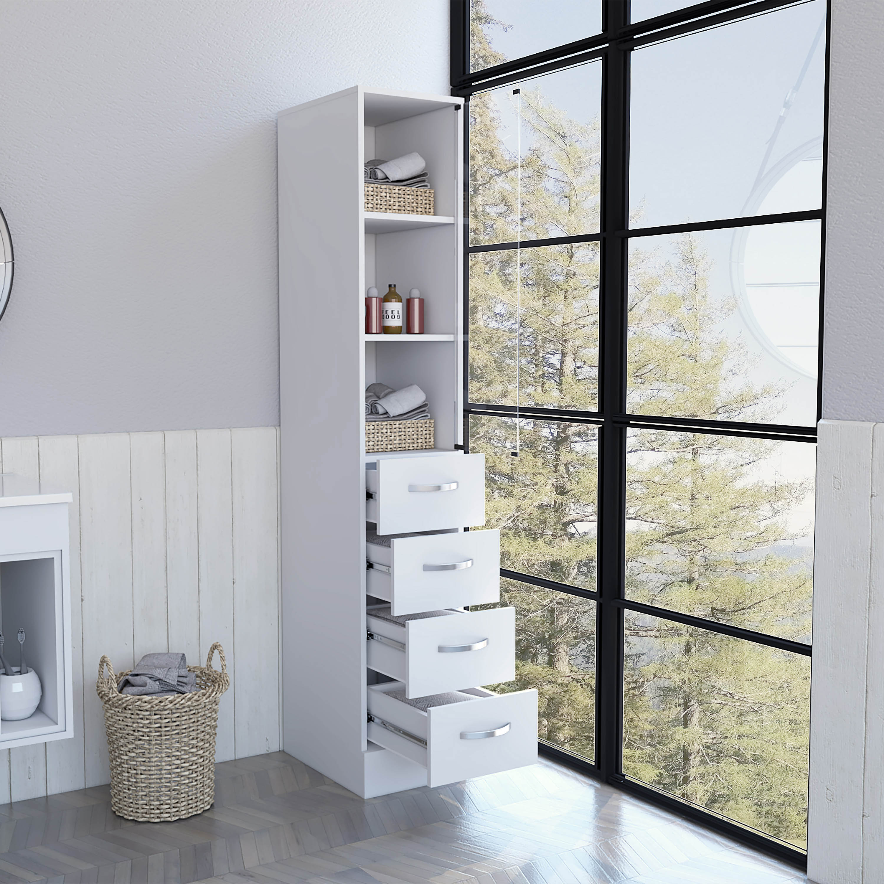 White 3-Drawer 3-Shelf Linen Cabinet