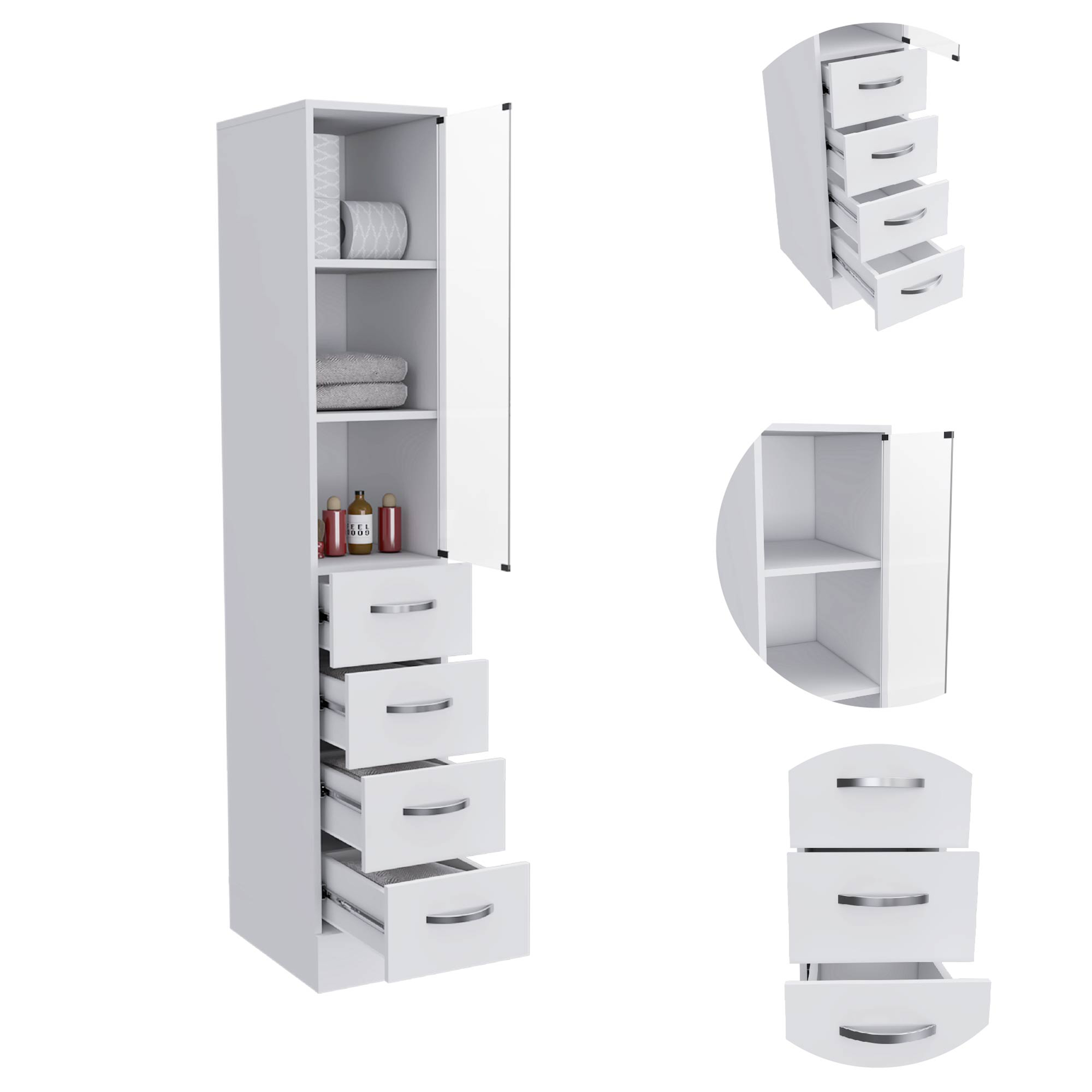 White 3-Drawer 3-Shelf Linen Cabinet