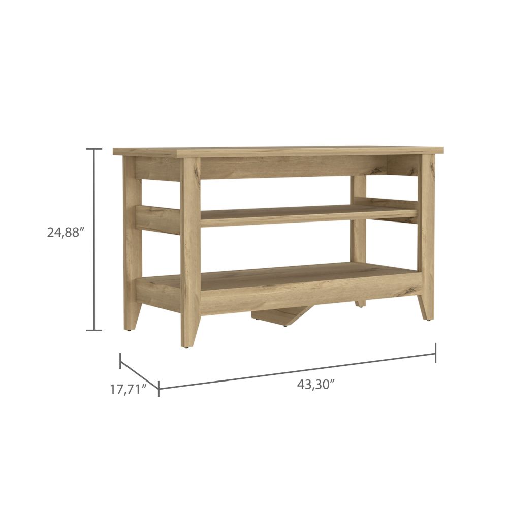 Light Oak 2-Shelf Rectangle Storage Bench